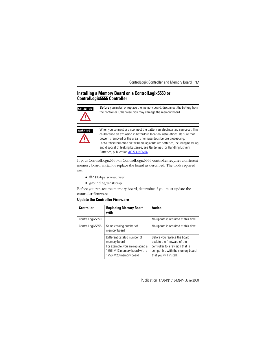 Rockwell Automation 1756-Lx_Mx ControlLogix Controller and Memory Board Installation Instructions User Manual | Page 17 / 52