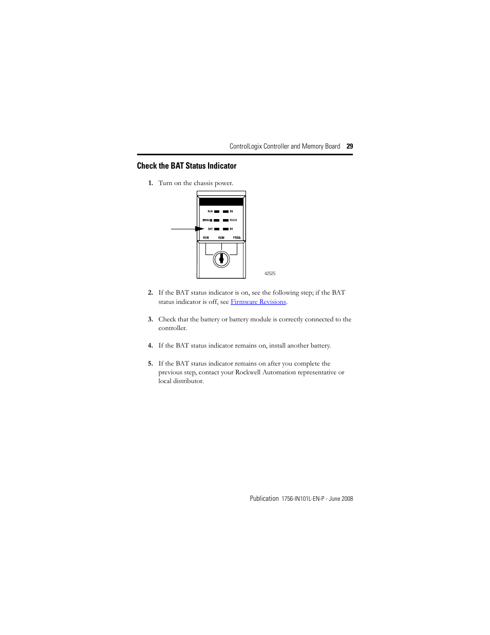 Check the bat status indicator | Rockwell Automation 1756-Lx_Mx ControlLogix Controller and Memory Board Installation Instructions User Manual | Page 29 / 52