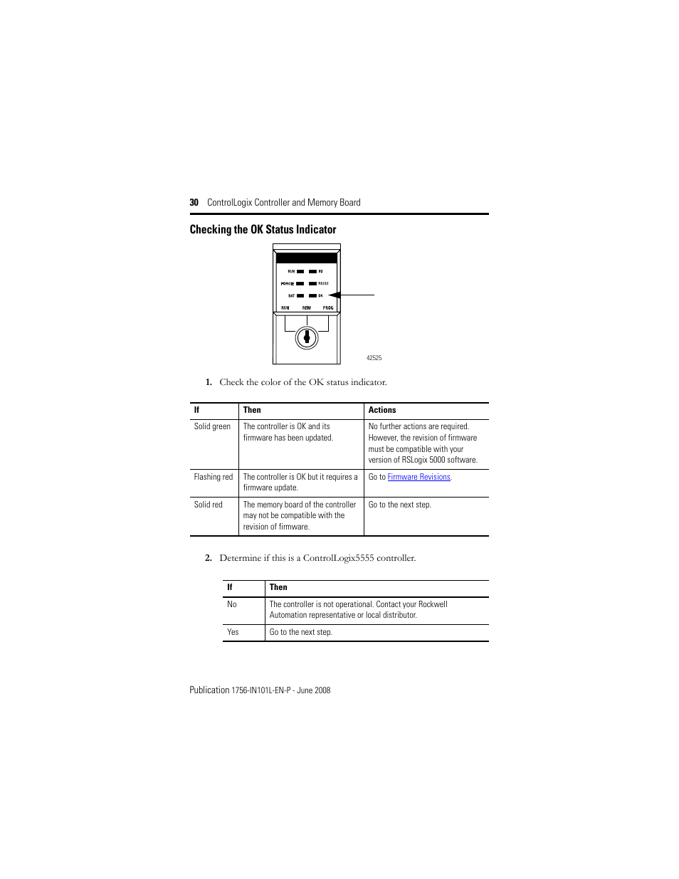 Checking the ok status indicator | Rockwell Automation 1756-Lx_Mx ControlLogix Controller and Memory Board Installation Instructions User Manual | Page 30 / 52