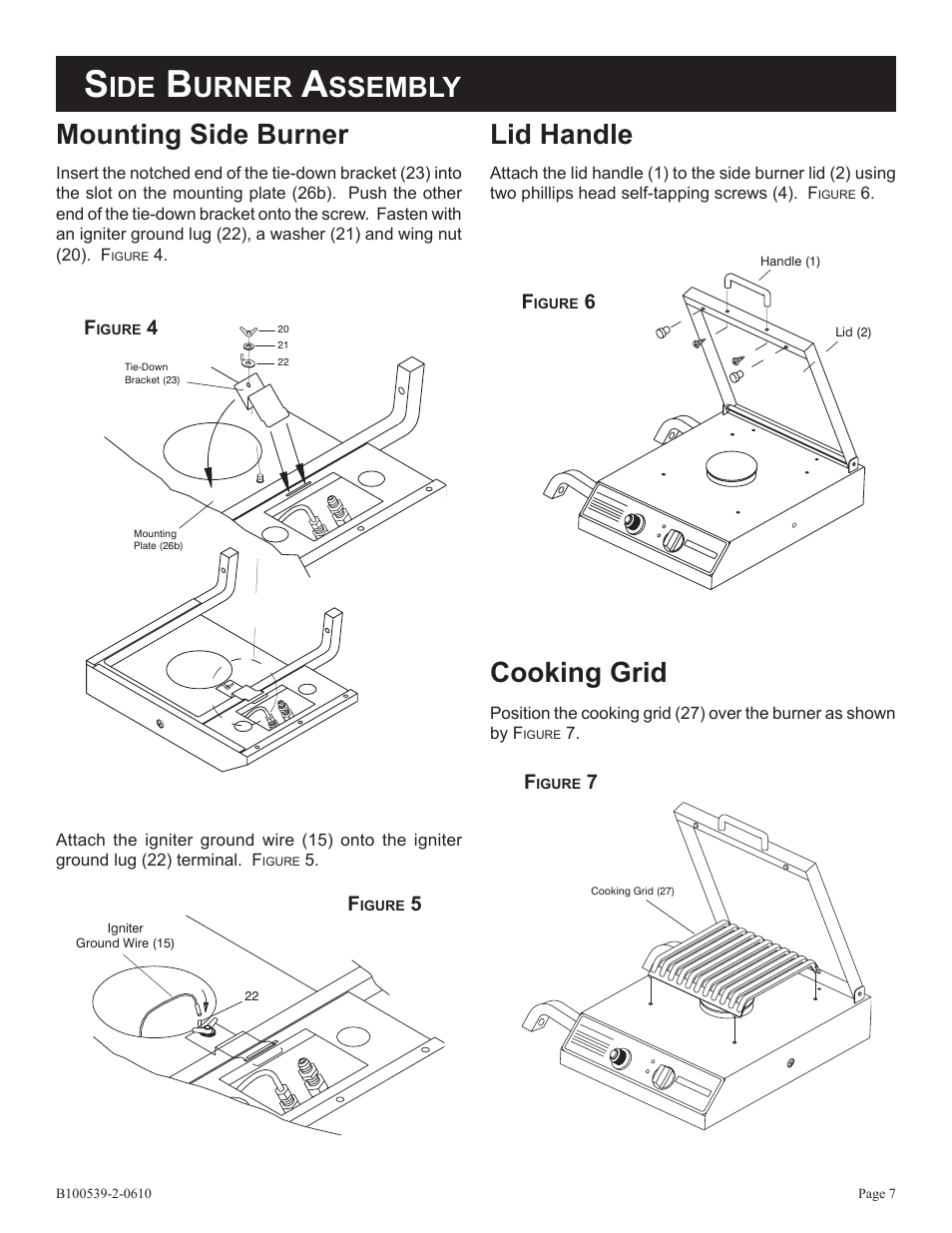 Mounting side burner, Lid handle, Cooking grid | Urner, Ssembly | Broilmaster DPSBSS-1 User Manual | Page 7 / 16