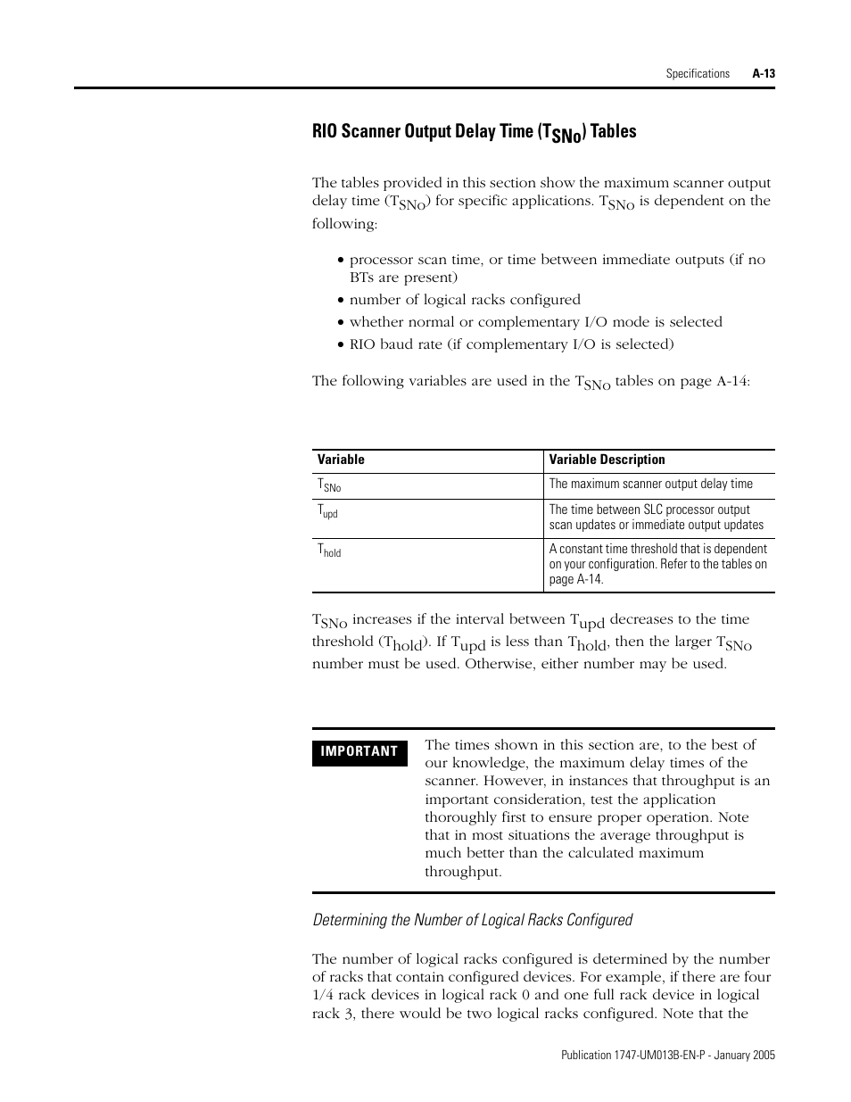 Rio scanner output delay time (tsno) tables | Rockwell Automation 1747-SN Remote I/O Scanner User Manual | Page 109 / 171