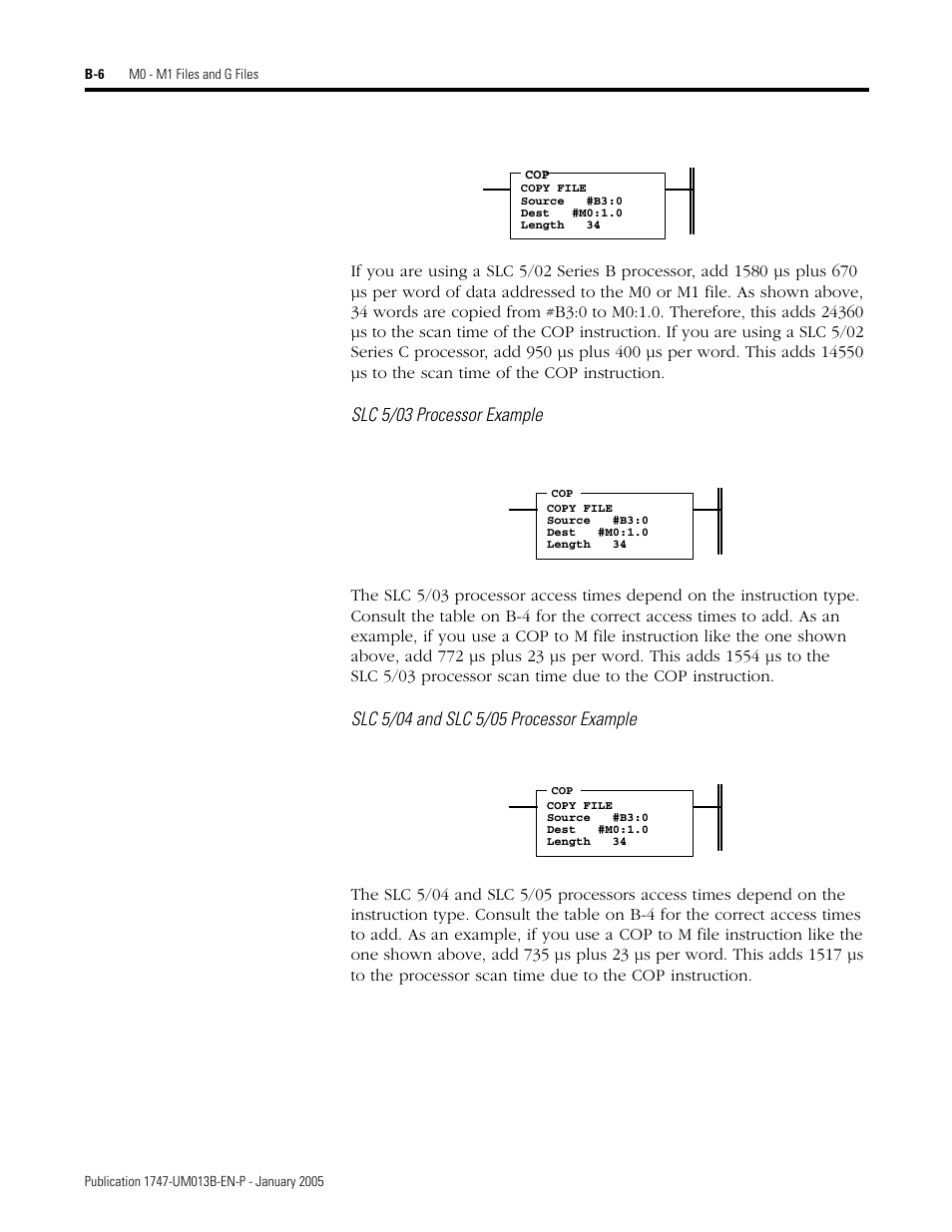 Slc 5/03 processor example | Rockwell Automation 1747-SN Remote I/O Scanner User Manual | Page 118 / 171