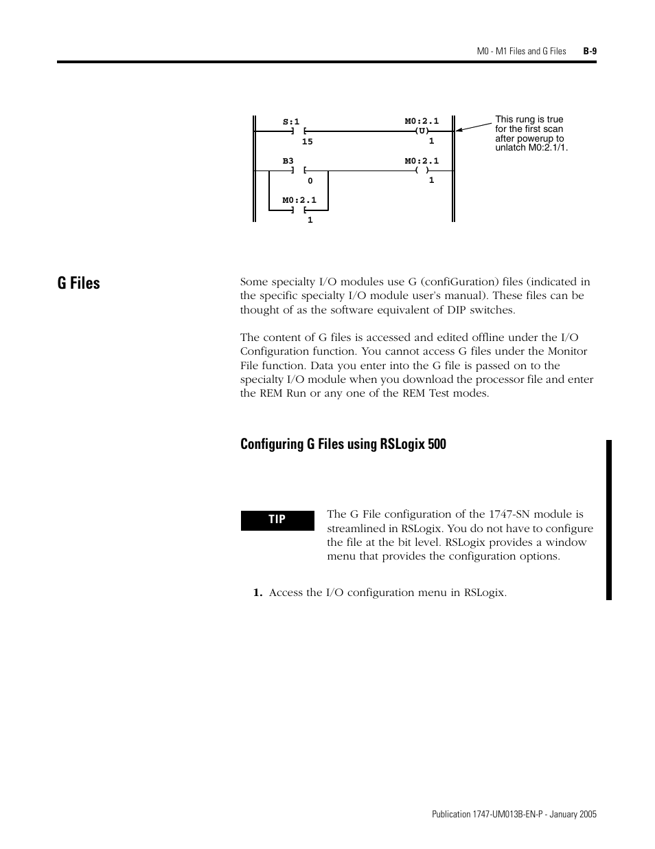 G files, Configuring g files using rslogix 500 | Rockwell Automation 1747-SN Remote I/O Scanner User Manual | Page 121 / 171
