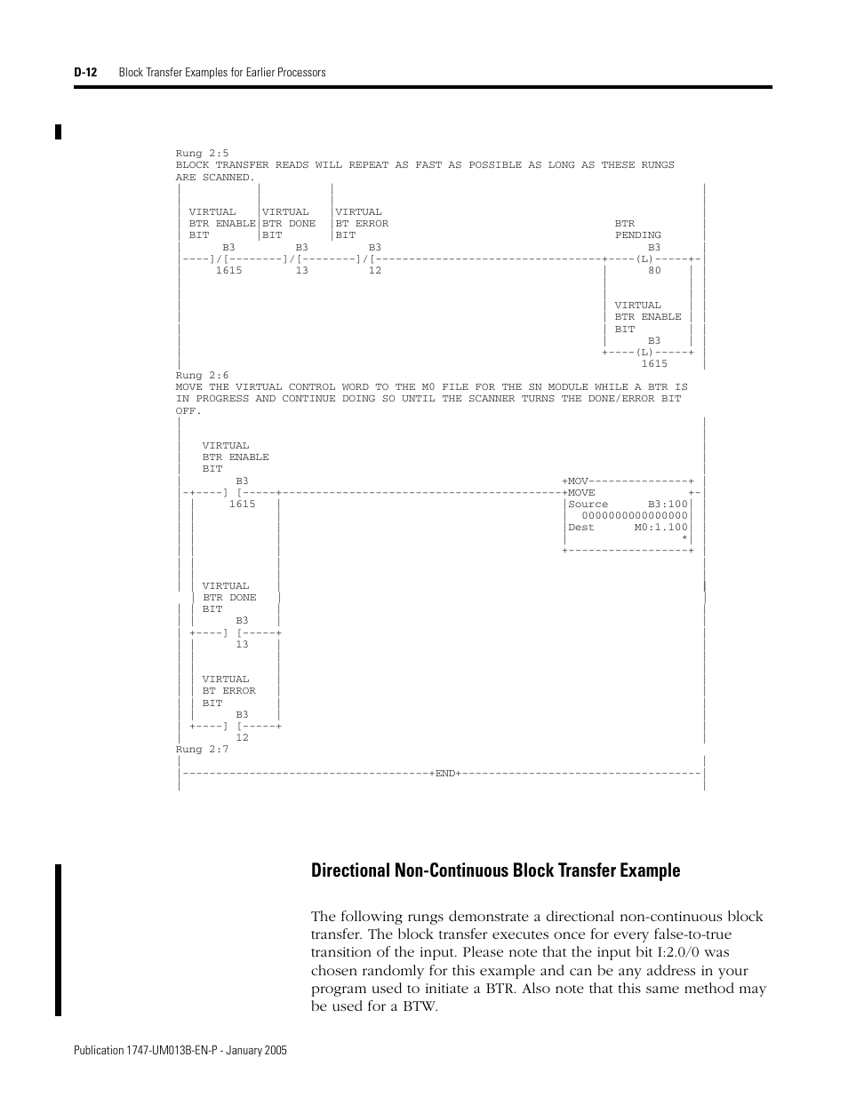 Directional non-continuous block transfer example | Rockwell Automation 1747-SN Remote I/O Scanner User Manual | Page 140 / 171