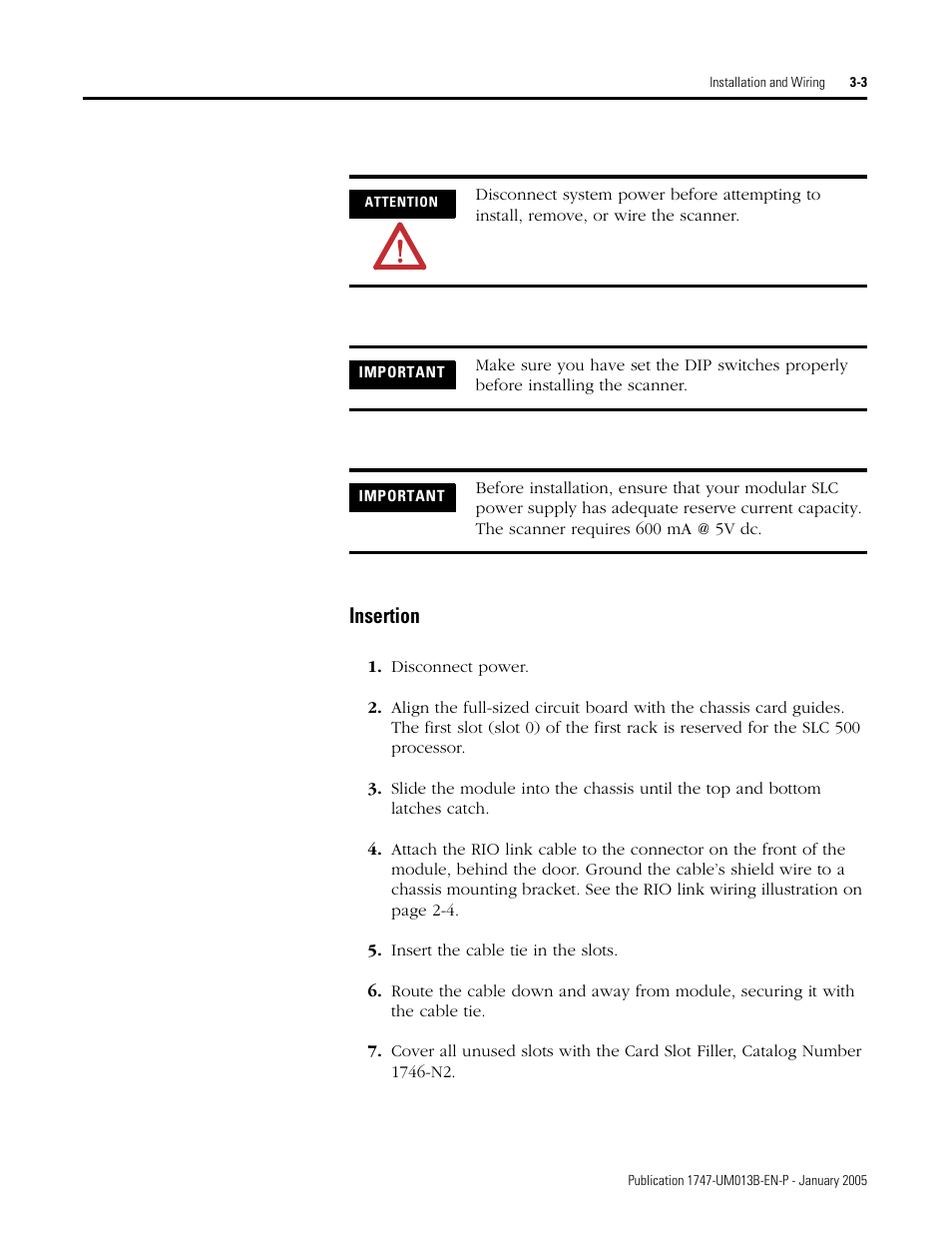 Insertion -3, Insertion | Rockwell Automation 1747-SN Remote I/O Scanner User Manual | Page 37 / 171