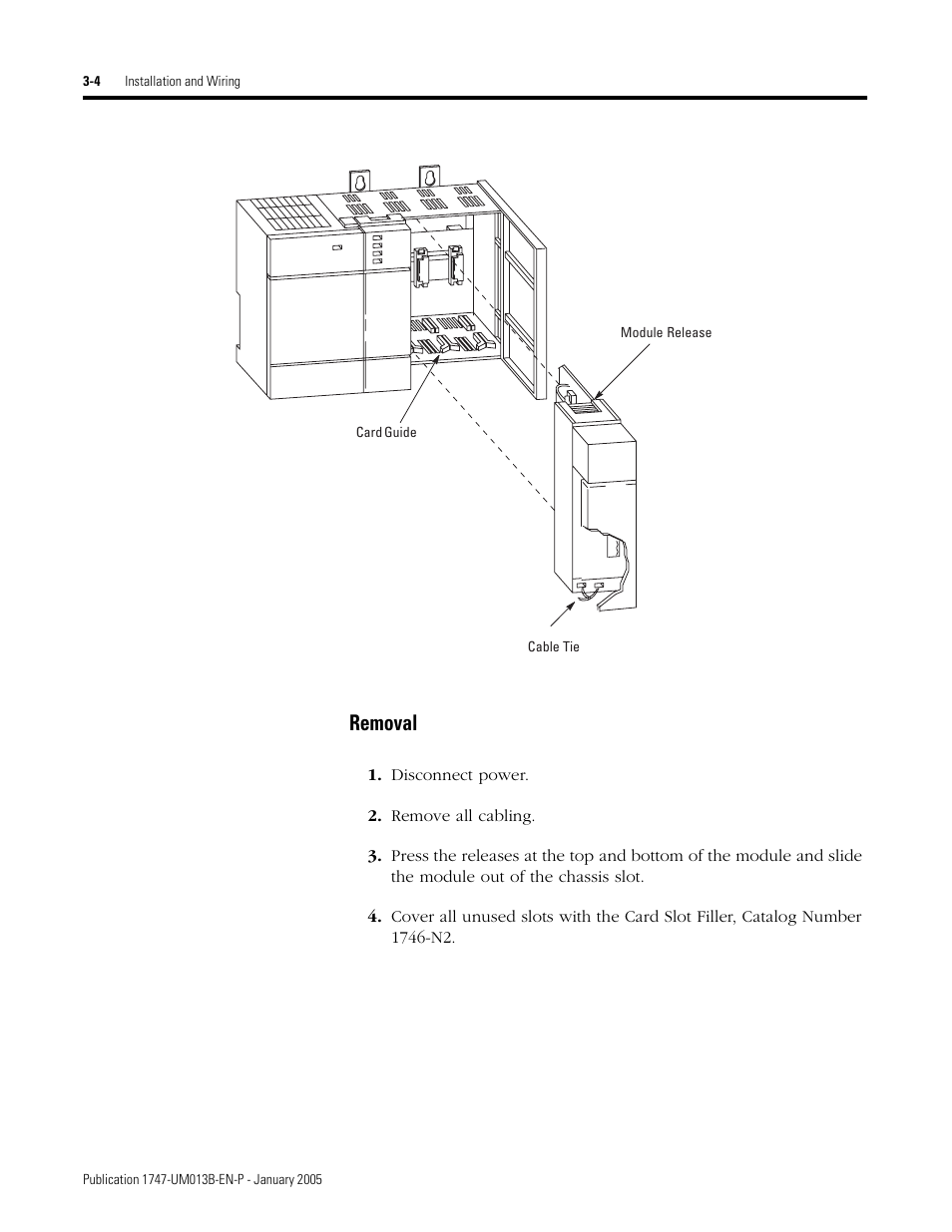 Removal -4, Removal | Rockwell Automation 1747-SN Remote I/O Scanner User Manual | Page 38 / 171