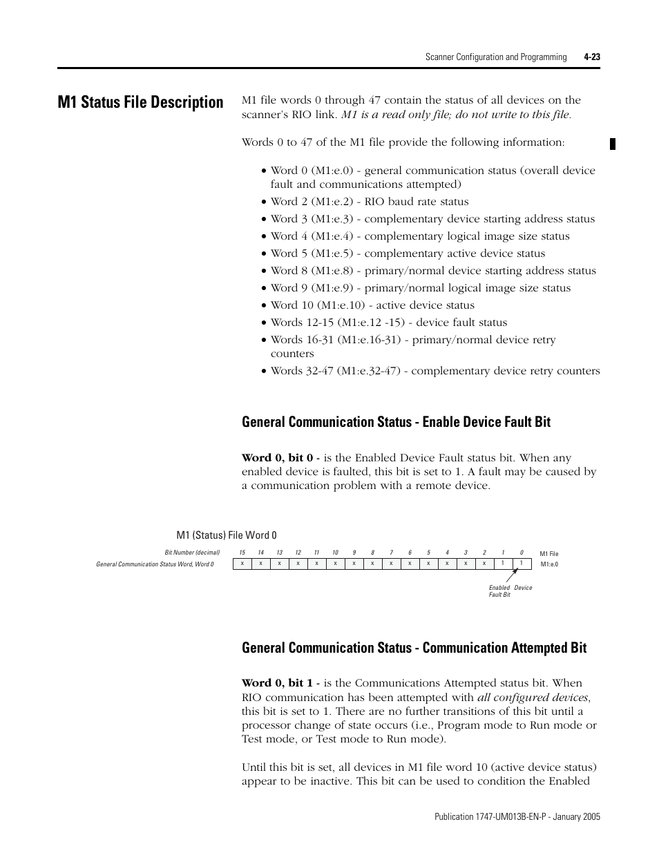 M1 status file description, M1 status file description -23 | Rockwell Automation 1747-SN Remote I/O Scanner User Manual | Page 67 / 171