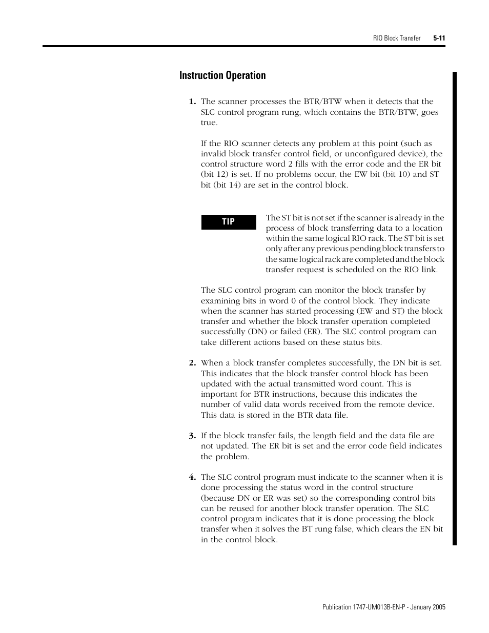 Instruction operation -11, Instruction operation | Rockwell Automation 1747-SN Remote I/O Scanner User Manual | Page 89 / 171