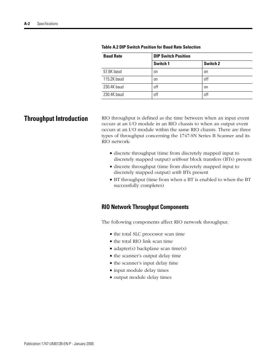 Throughput introduction, Rio network throughput components | Rockwell Automation 1747-SN Remote I/O Scanner User Manual | Page 98 / 171