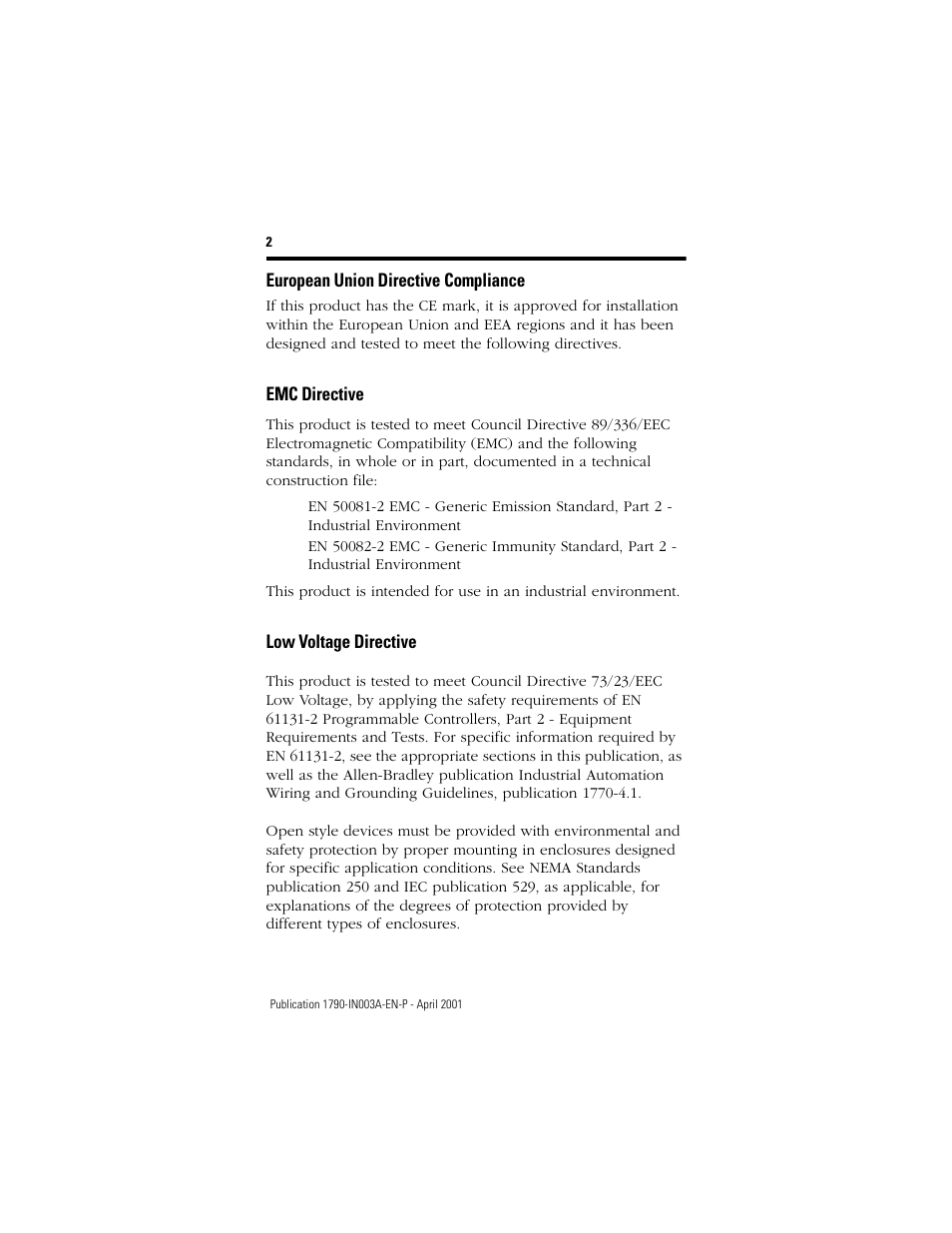 European union directive compliance, Emc directive, Low voltage directive | Rockwell Automation 1790-XXXX Digital Expansion D-Shell CompactBlock LDX I/O  User Manual | Page 2 / 16