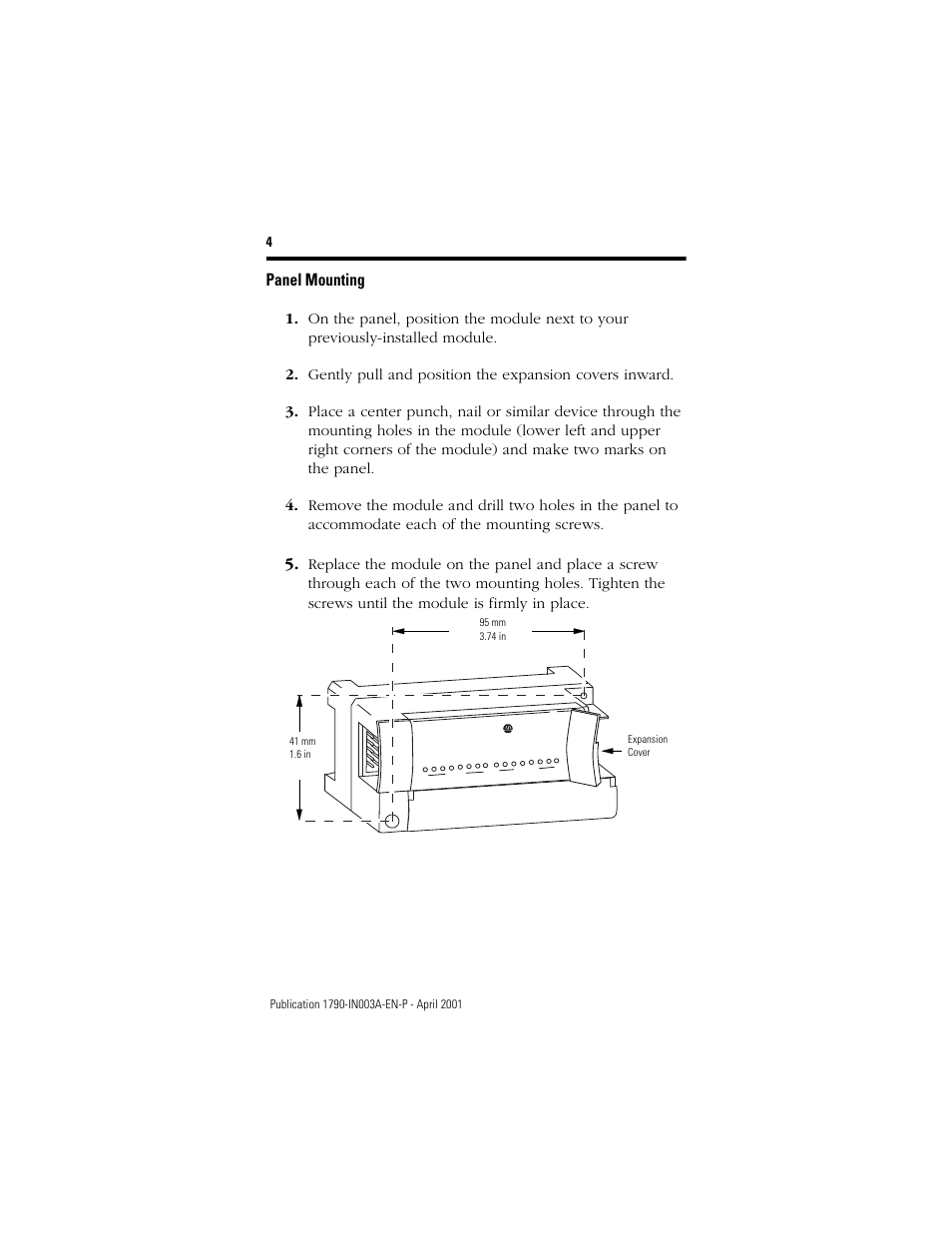Panel mounting | Rockwell Automation 1790-XXXX Digital Expansion D-Shell CompactBlock LDX I/O  User Manual | Page 4 / 16