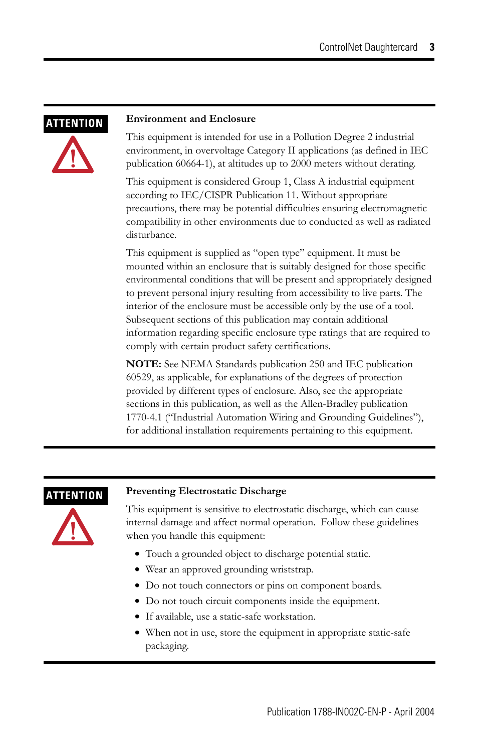 Rockwell Automation 1788-CNCR ControlNet Daughtercard Installation Instructions User Manual | Page 3 / 20