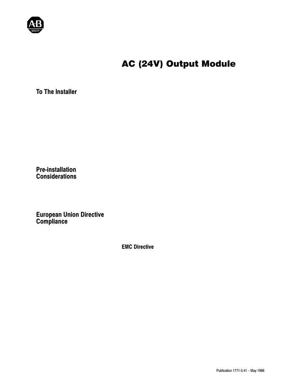 Rockwell Automation 1771-OND INSTL.INSTR AC (24V) OUTPT.MOD User Manual | 12 pages