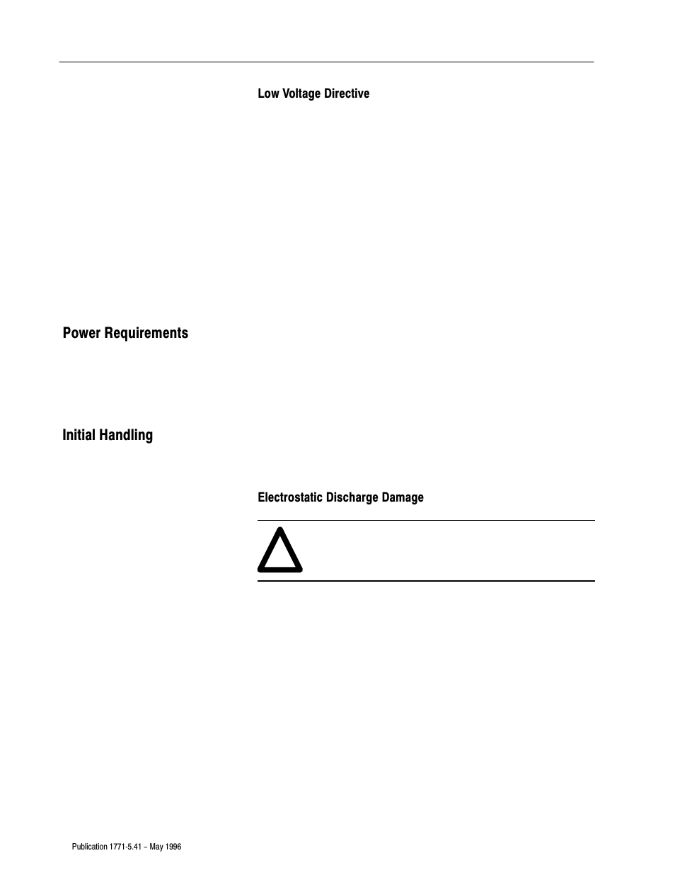 Power requirements, Initial handling | Rockwell Automation 1771-OND INSTL.INSTR AC (24V) OUTPT.MOD User Manual | Page 2 / 12