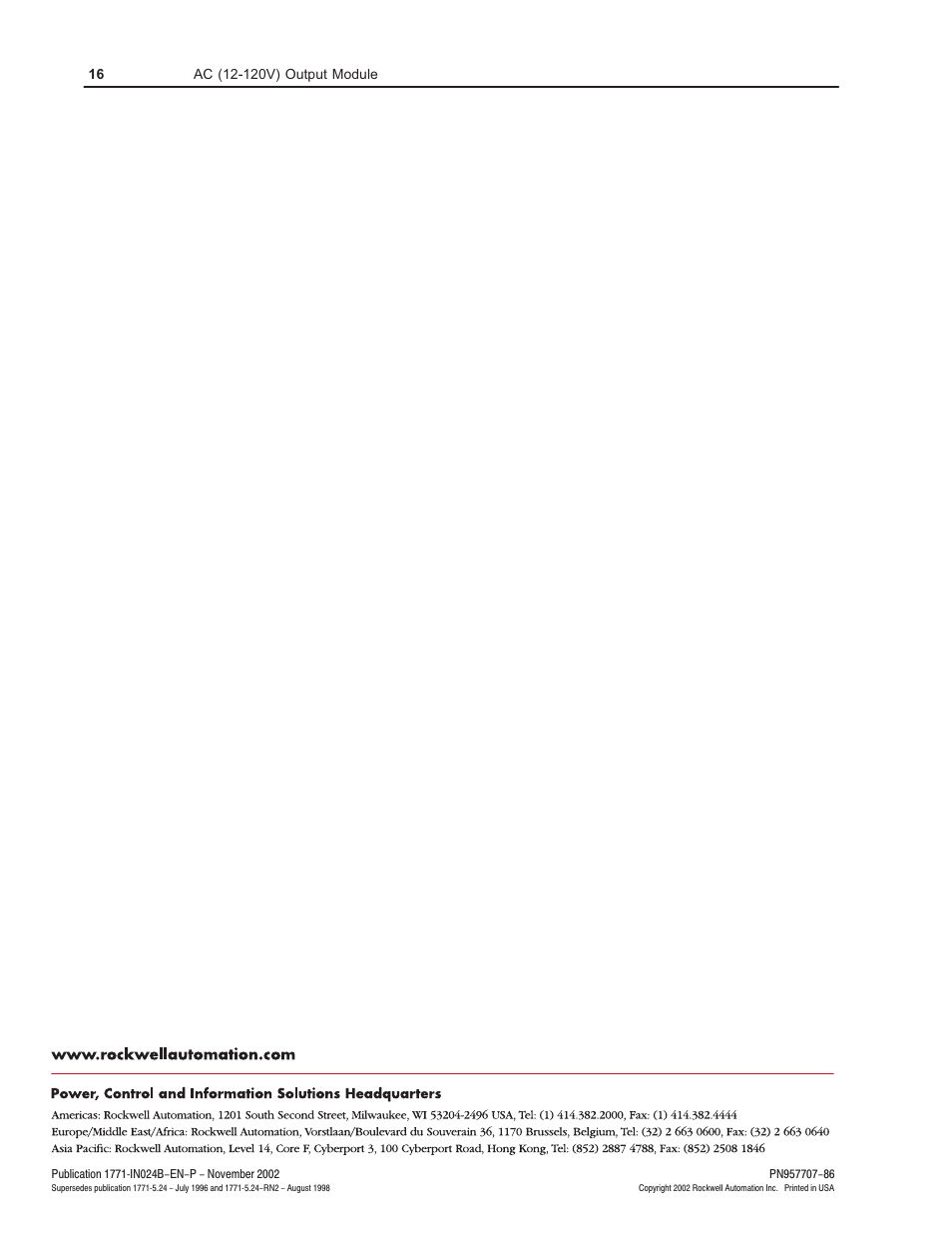 Rockwell Automation 1771-OAD AC(12-120V)Output Installation Instructions User Manual | Page 16 / 16