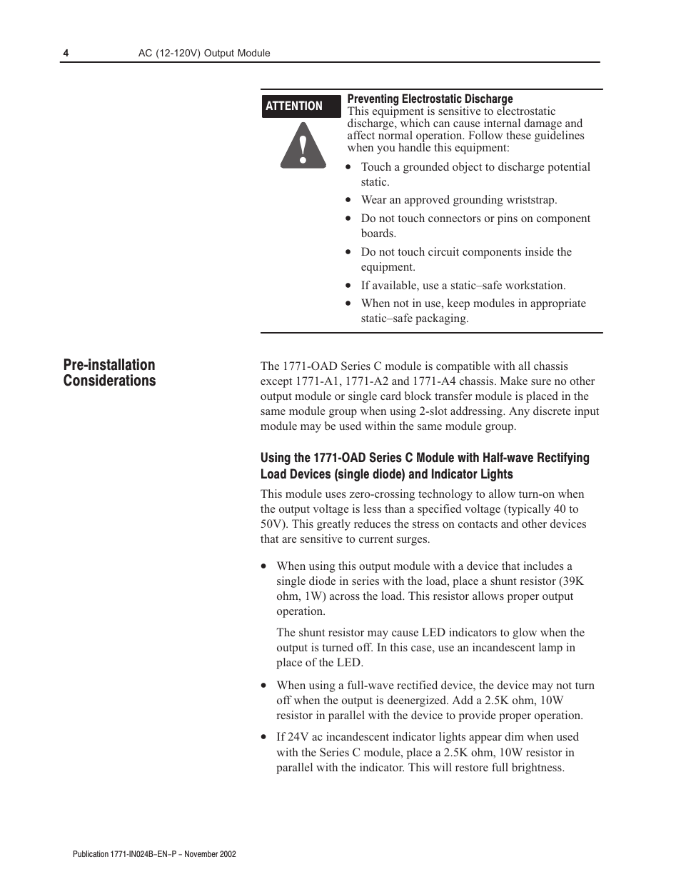 Rockwell Automation 1771-OAD AC(12-120V)Output Installation Instructions User Manual | Page 4 / 16