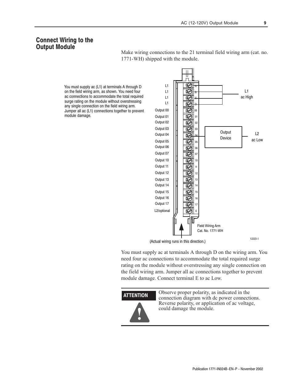 Connect wiring to the output module | Rockwell Automation 1771-OAD AC(12-120V)Output Installation Instructions User Manual | Page 9 / 16