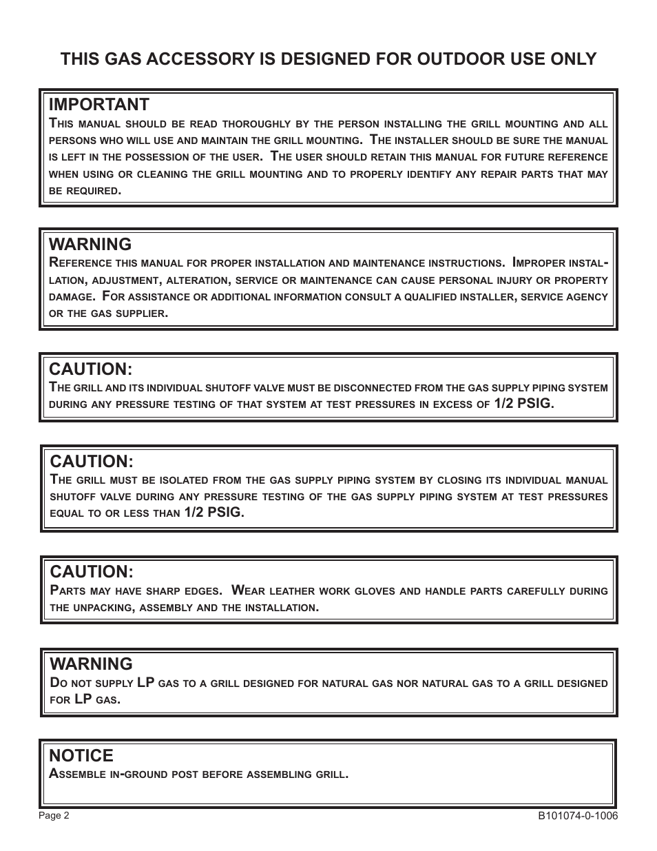 Important, Warning, Caution | Notice | Broilmaster BP48-1 User Manual | Page 2 / 8