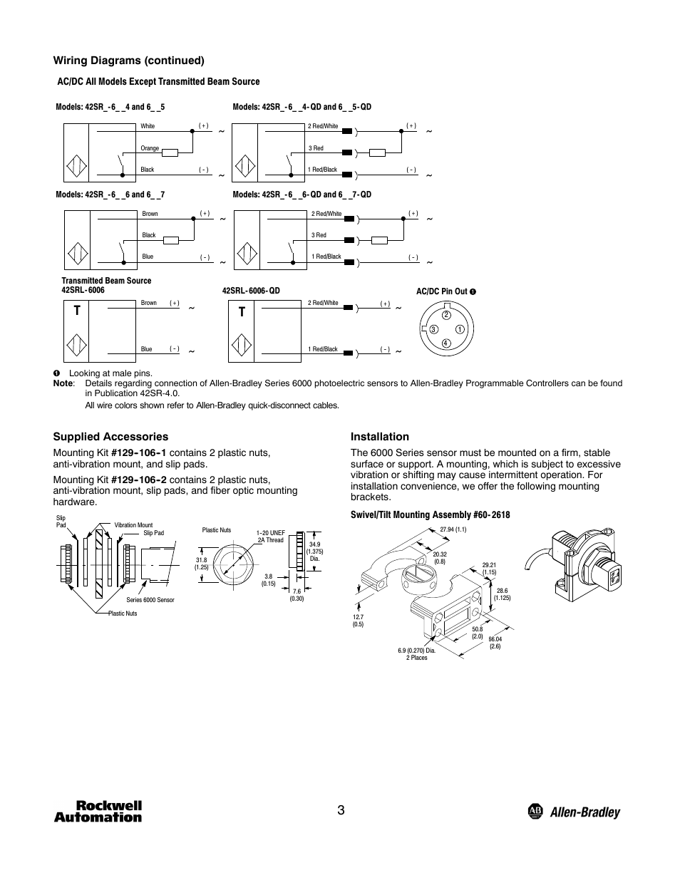 Wiring diagrams (continued), Supplied accessories, Installation | Rockwell Automation 6000 Series 6000 General Purpose Compact User Manual | Page 3 / 4
