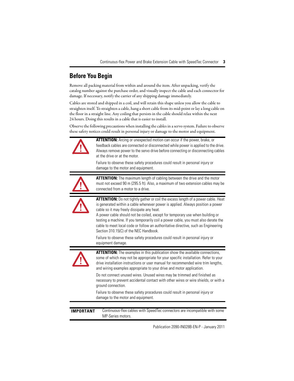 Before you begin | Rockwell Automation 2090-CPxxx Continuous-flex Power and Brake Extension Cable with DIN Connector  User Manual | Page 3 / 8