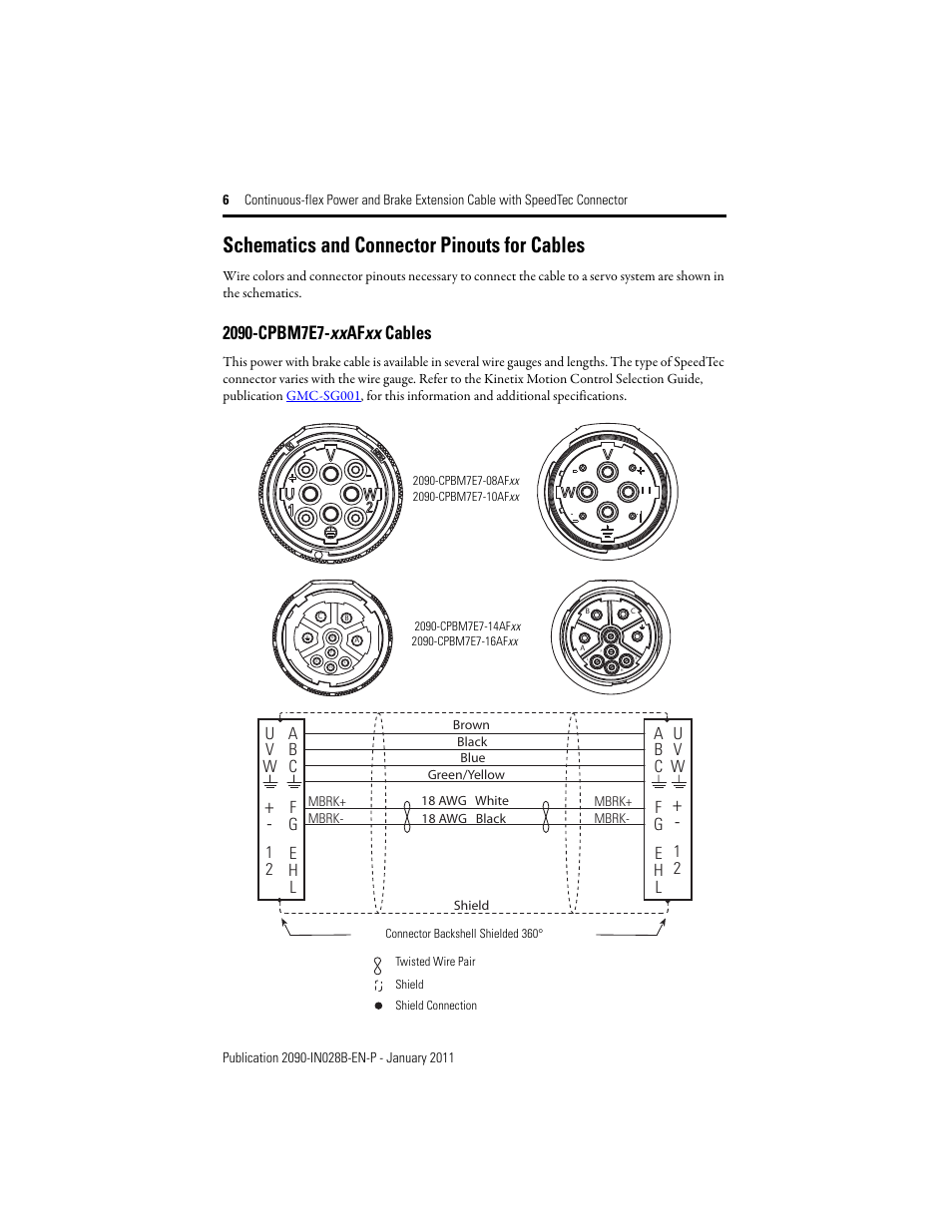 Schematics and connector pinouts for cables, 2090-cpbm7e7-xxafxx cables | Rockwell Automation 2090-CPxxx Continuous-flex Power and Brake Extension Cable with DIN Connector  User Manual | Page 6 / 8