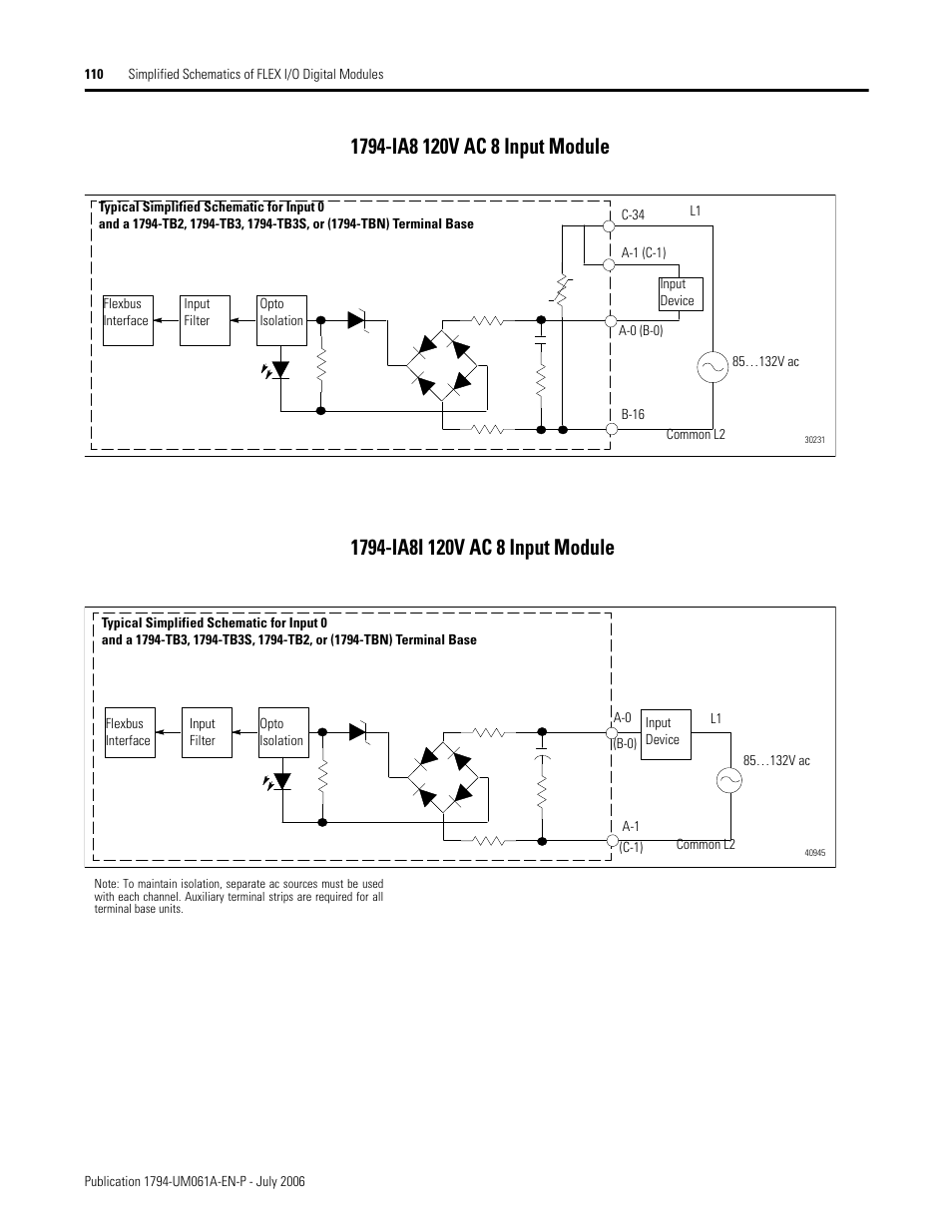 1794-ia8 120v ac 8 input module, 1794-ia8i 120v ac 8 input module | Rockwell Automation 1794-OB16D FLEX I/O Diagnostic Modules User Manual User Manual | Page 112 / 132