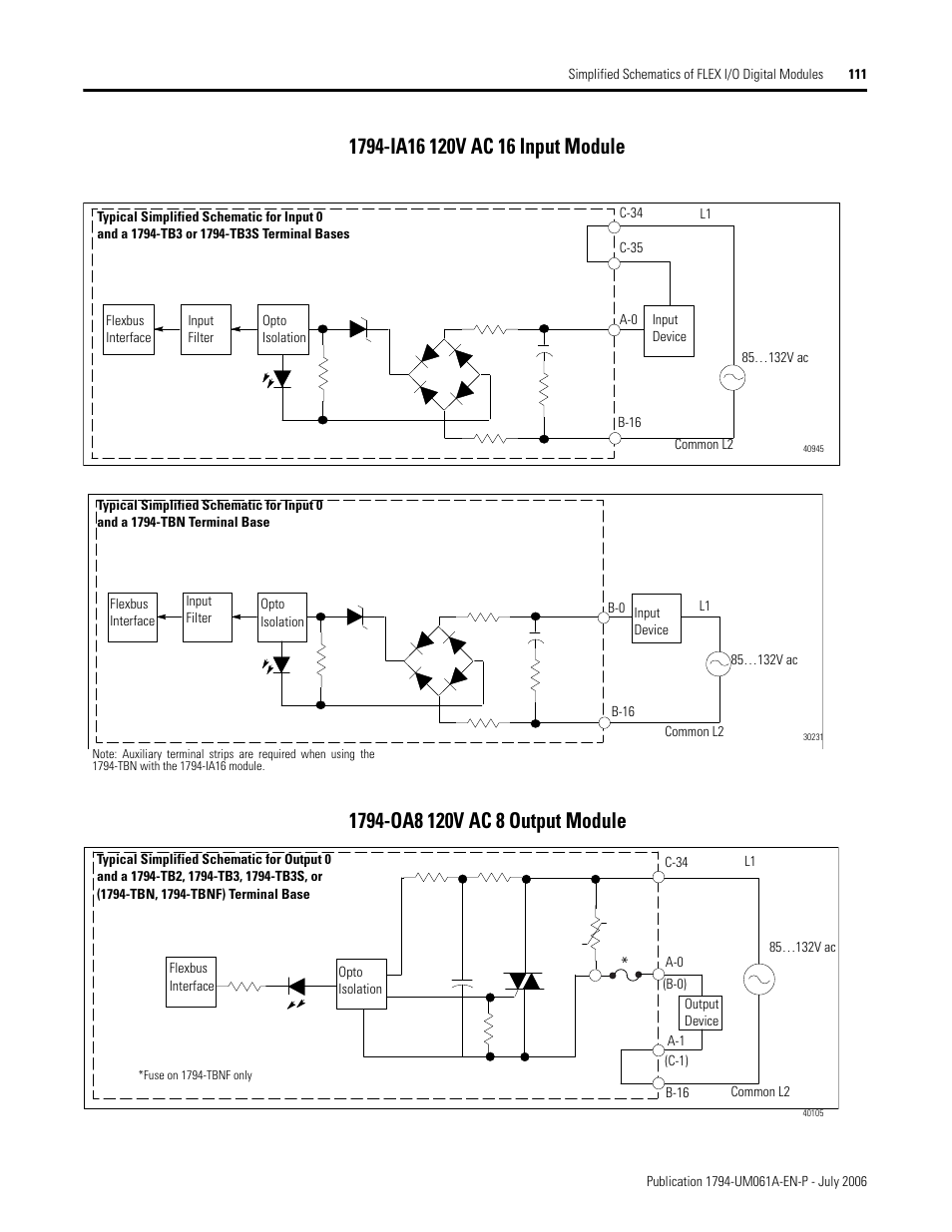 1794-ia16 120v ac 16 input module, 1794-oa8 120v ac 8 output module | Rockwell Automation 1794-OB16D FLEX I/O Diagnostic Modules User Manual User Manual | Page 113 / 132