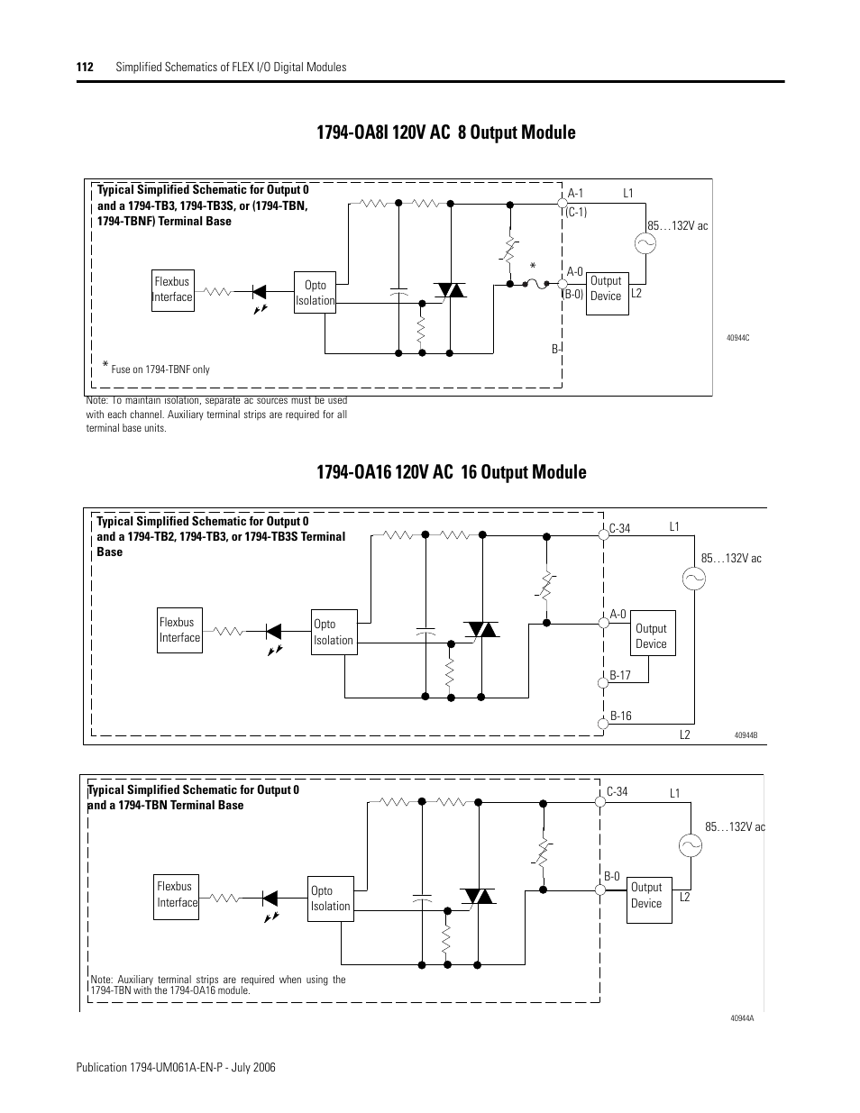 1794-oa8i 120v ac 8 output module, 1794-oa16 120v ac 16 output module | Rockwell Automation 1794-OB16D FLEX I/O Diagnostic Modules User Manual User Manual | Page 114 / 132