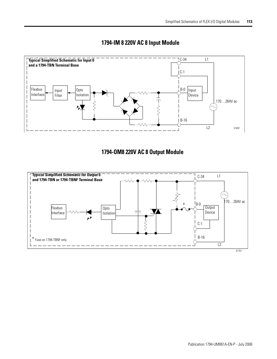 1794-im 8 220v ac 8 input module, 1794-om8 220v ac 8 output module | Rockwell Automation 1794-OB16D FLEX I/O Diagnostic Modules User Manual User Manual | Page 115 / 132