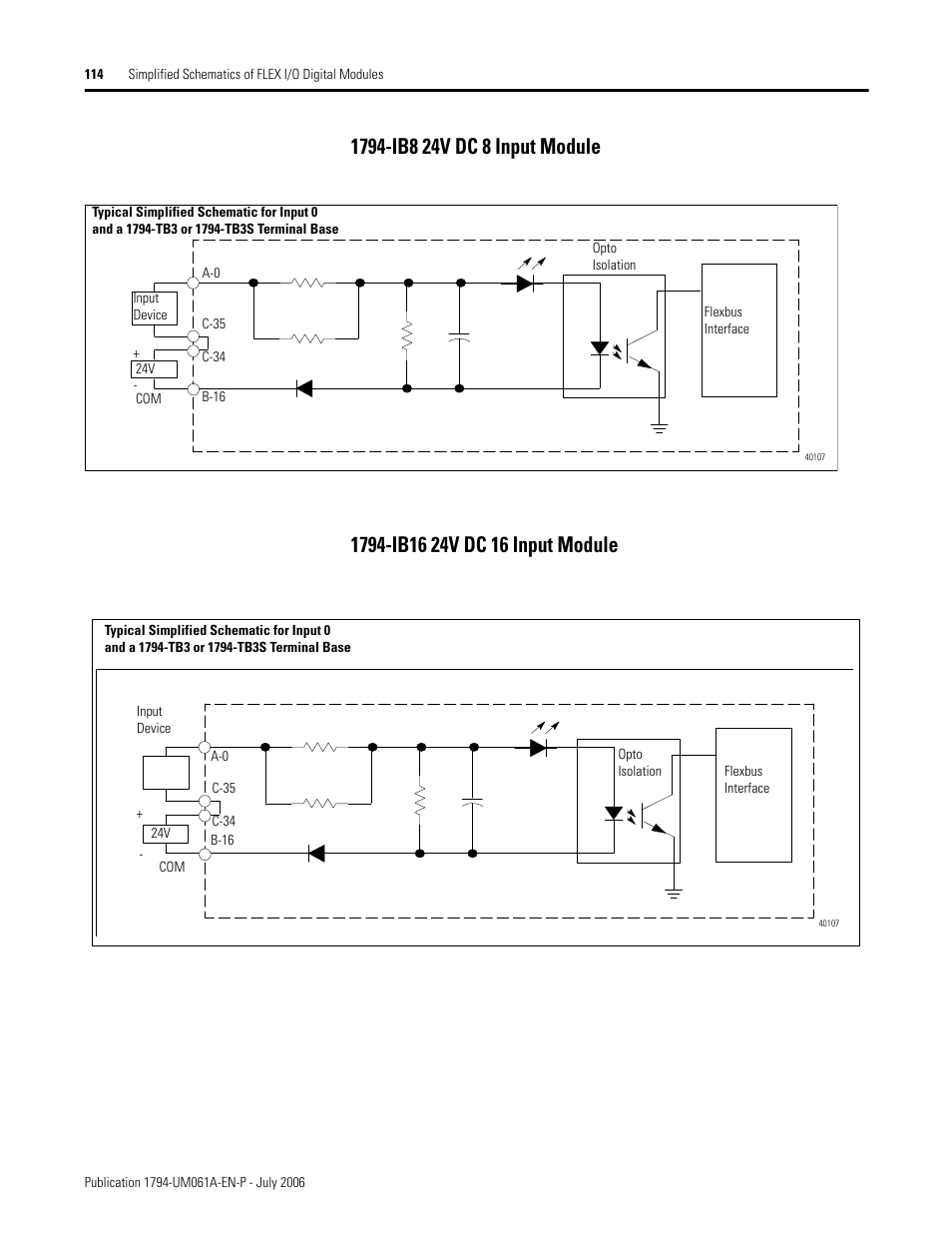 1794-ib8 24v dc 8 input module, 1794-ib16 24v dc 16 input module | Rockwell Automation 1794-OB16D FLEX I/O Diagnostic Modules User Manual User Manual | Page 116 / 132