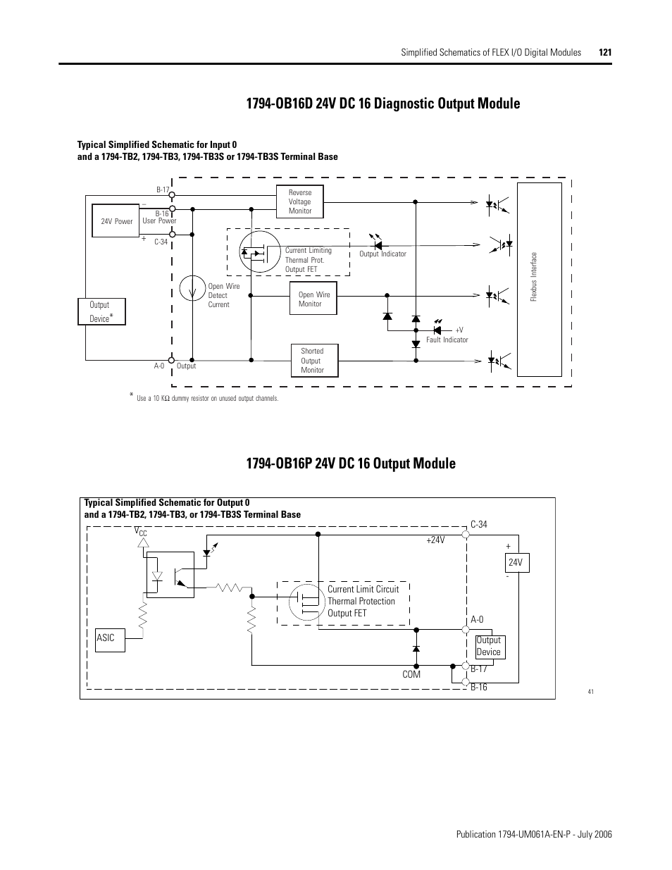 1794-ob16d 24v dc 16 diagnostic output module, 1794-ob16p 24v dc 16 output module | Rockwell Automation 1794-OB16D FLEX I/O Diagnostic Modules User Manual User Manual | Page 123 / 132