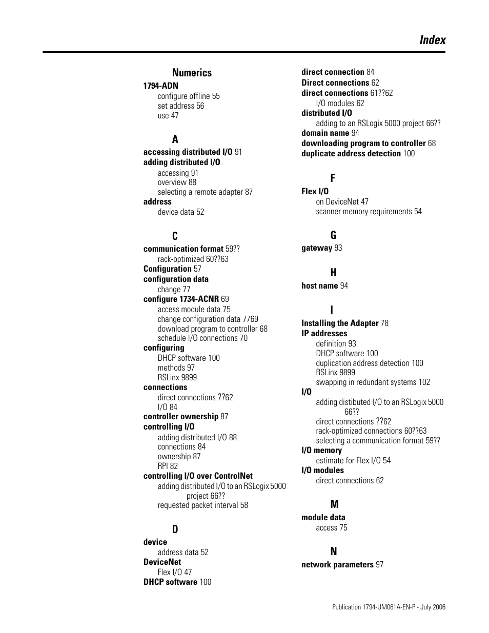 Index, Numerics | Rockwell Automation 1794-OB16D FLEX I/O Diagnostic Modules User Manual User Manual | Page 127 / 132