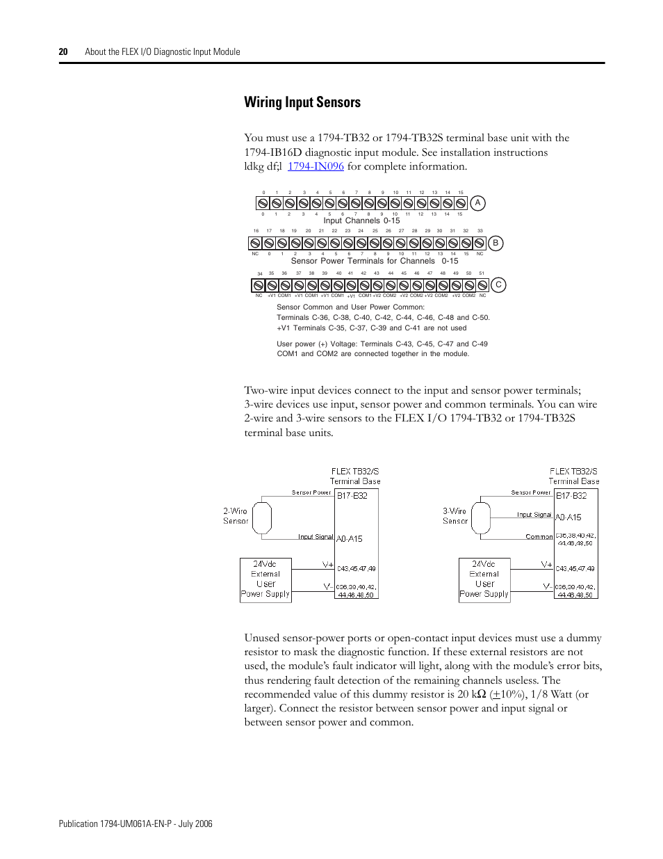 Wiring input sensors | Rockwell Automation 1794-OB16D FLEX I/O Diagnostic Modules User Manual User Manual | Page 22 / 132