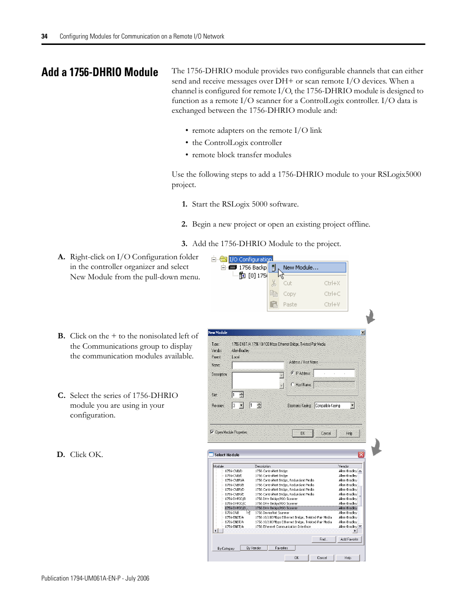 Add a 1756-dhrio module | Rockwell Automation 1794-OB16D FLEX I/O Diagnostic Modules User Manual User Manual | Page 36 / 132