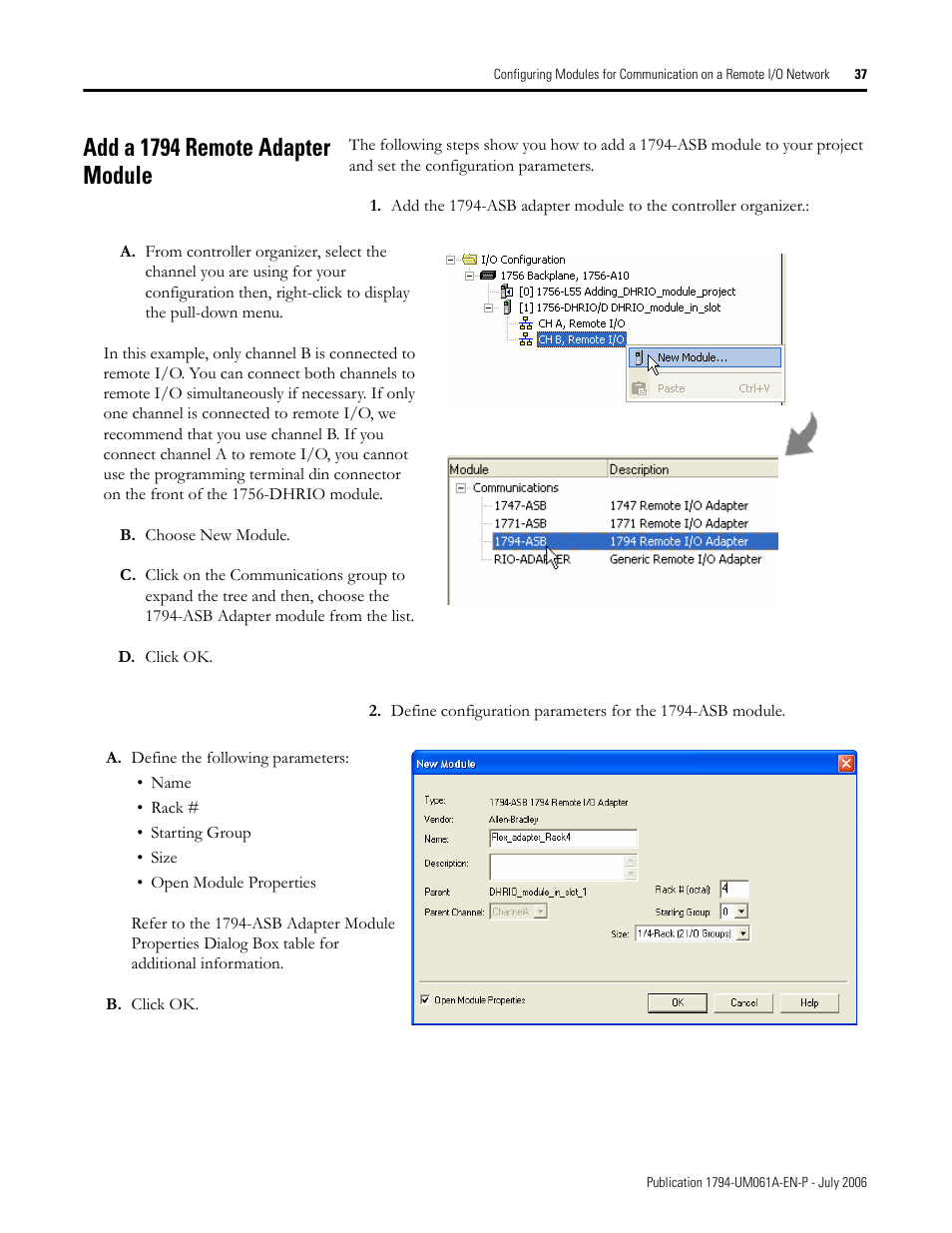 Add a 1794 remote adapter module | Rockwell Automation 1794-OB16D FLEX I/O Diagnostic Modules User Manual User Manual | Page 39 / 132
