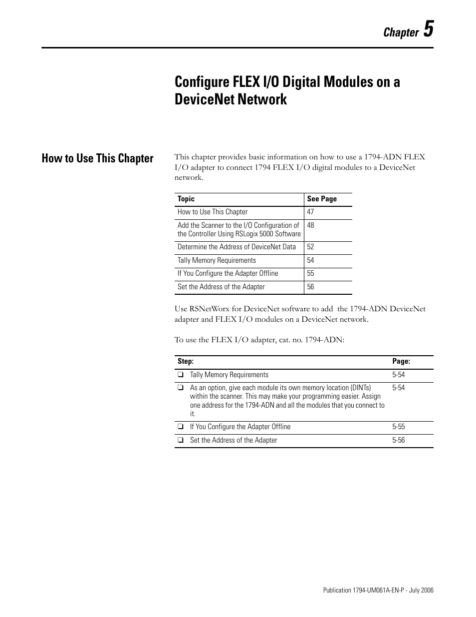How to use this chapter, Chapter 5, Chapter | Rockwell Automation 1794-OB16D FLEX I/O Diagnostic Modules User Manual User Manual | Page 49 / 132