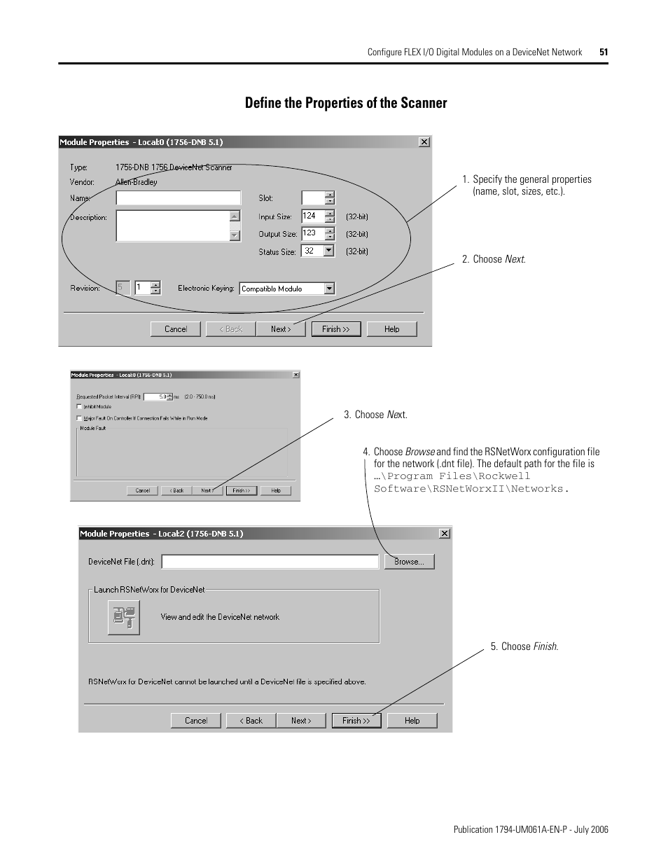 Define the properties of the scanner | Rockwell Automation 1794-OB16D FLEX I/O Diagnostic Modules User Manual User Manual | Page 53 / 132