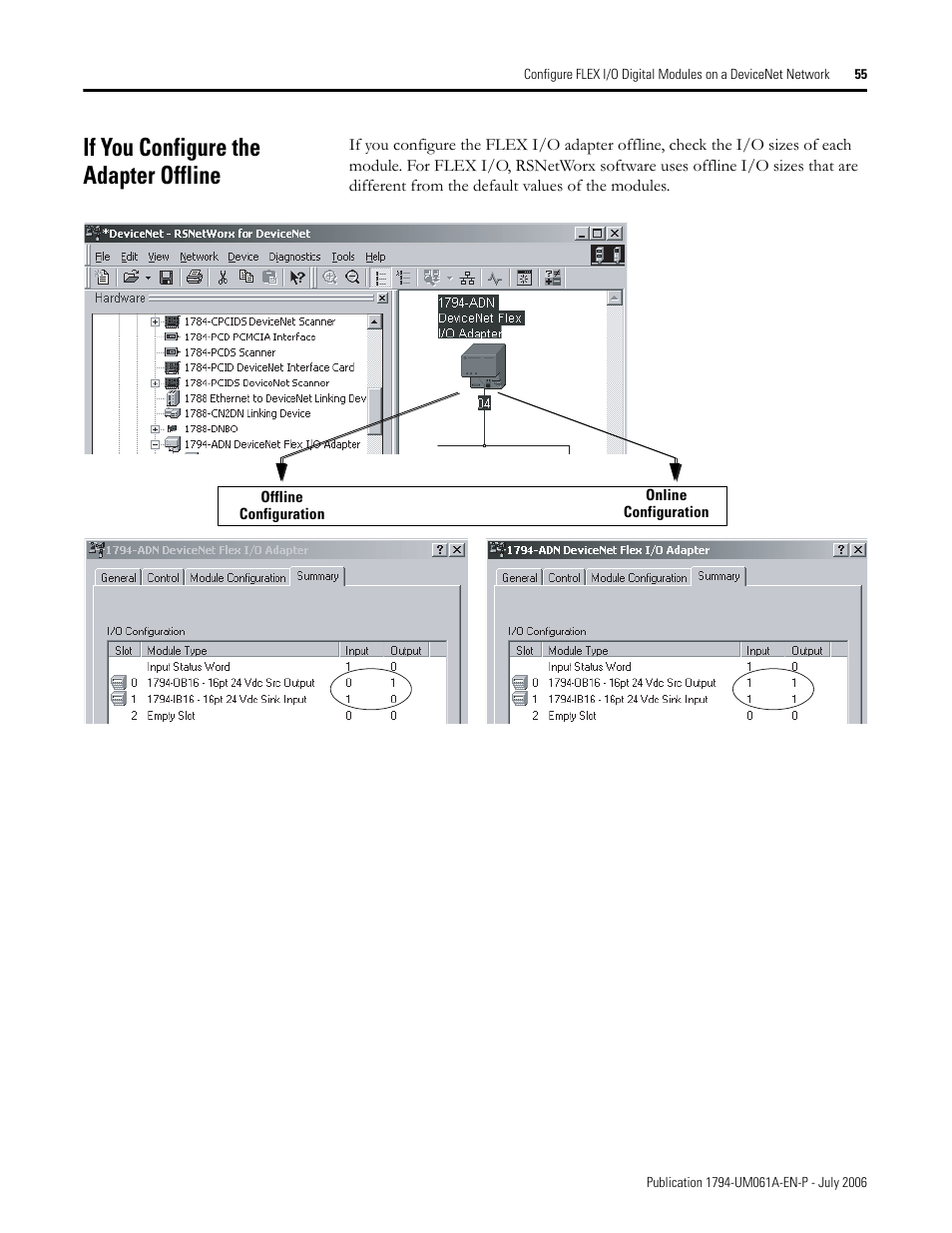 If you configure the adapter offline | Rockwell Automation 1794-OB16D FLEX I/O Diagnostic Modules User Manual User Manual | Page 57 / 132