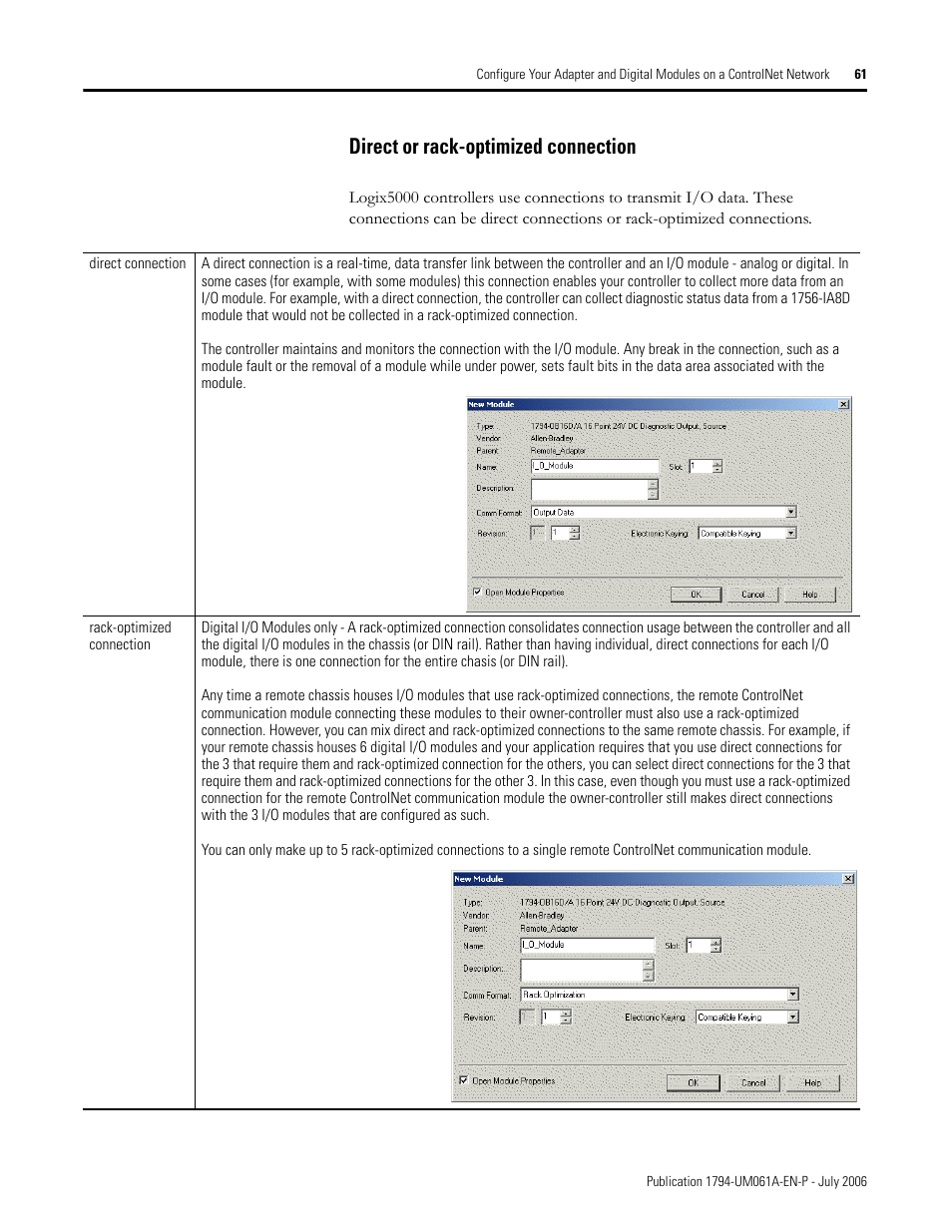 Direct or rack-optimized connection | Rockwell Automation 1794-OB16D FLEX I/O Diagnostic Modules User Manual User Manual | Page 63 / 132
