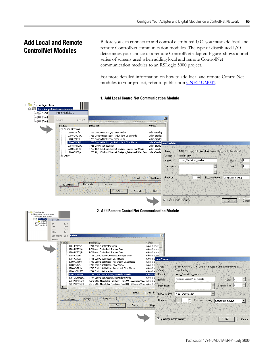 Add local and remote controlnet modules | Rockwell Automation 1794-OB16D FLEX I/O Diagnostic Modules User Manual User Manual | Page 67 / 132