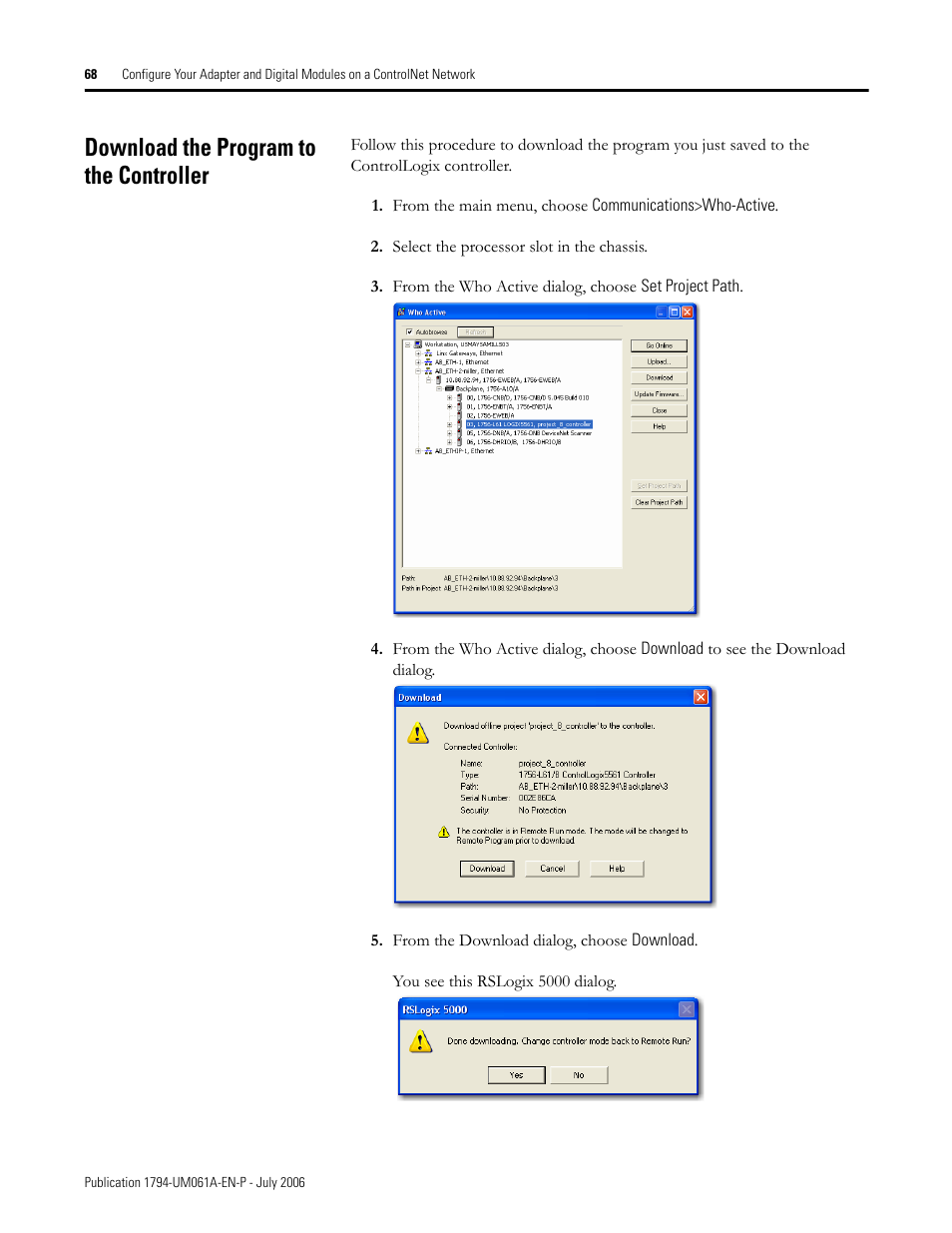 Download the program to the controller | Rockwell Automation 1794-OB16D FLEX I/O Diagnostic Modules User Manual User Manual | Page 70 / 132