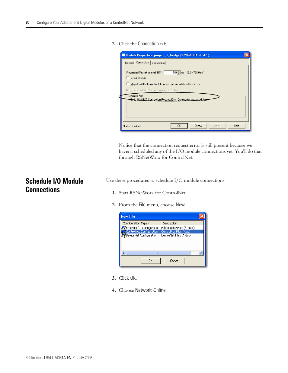 Schedule i/o module connections | Rockwell Automation 1794-OB16D FLEX I/O Diagnostic Modules User Manual User Manual | Page 72 / 132