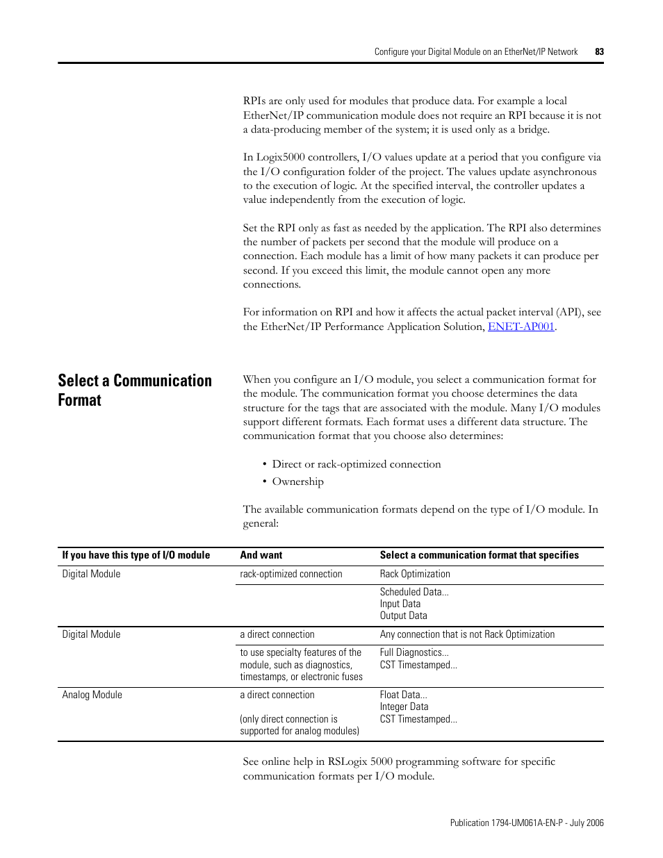 Select a communication format | Rockwell Automation 1794-OB16D FLEX I/O Diagnostic Modules User Manual User Manual | Page 85 / 132