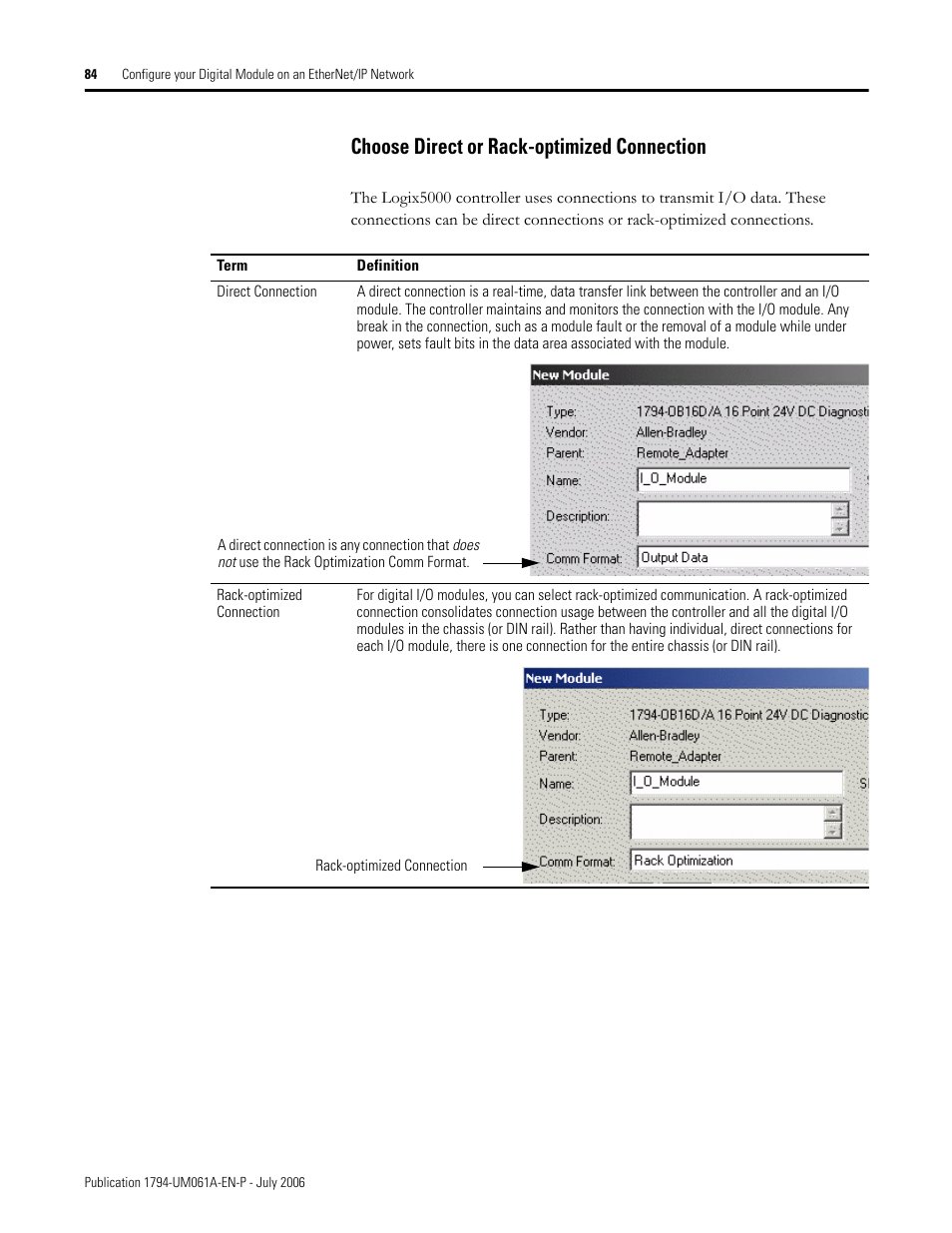 Choose direct or rack-optimized connection | Rockwell Automation 1794-OB16D FLEX I/O Diagnostic Modules User Manual User Manual | Page 86 / 132