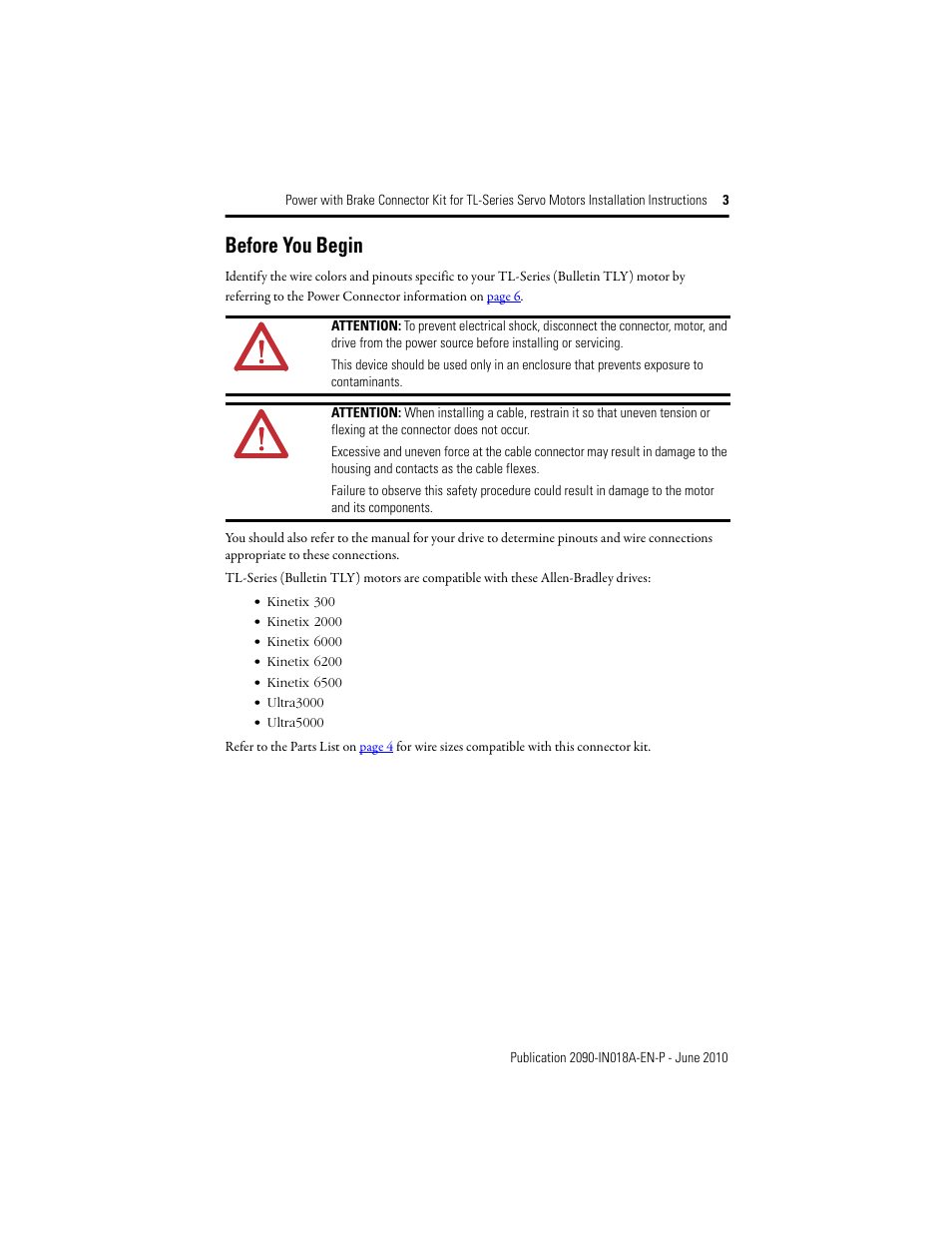 Before you begin | Rockwell Automation 2090-KFBM6-16AA Power with Brake Connector Kit for TL-Series Servo Motors User Manual | Page 3 / 8