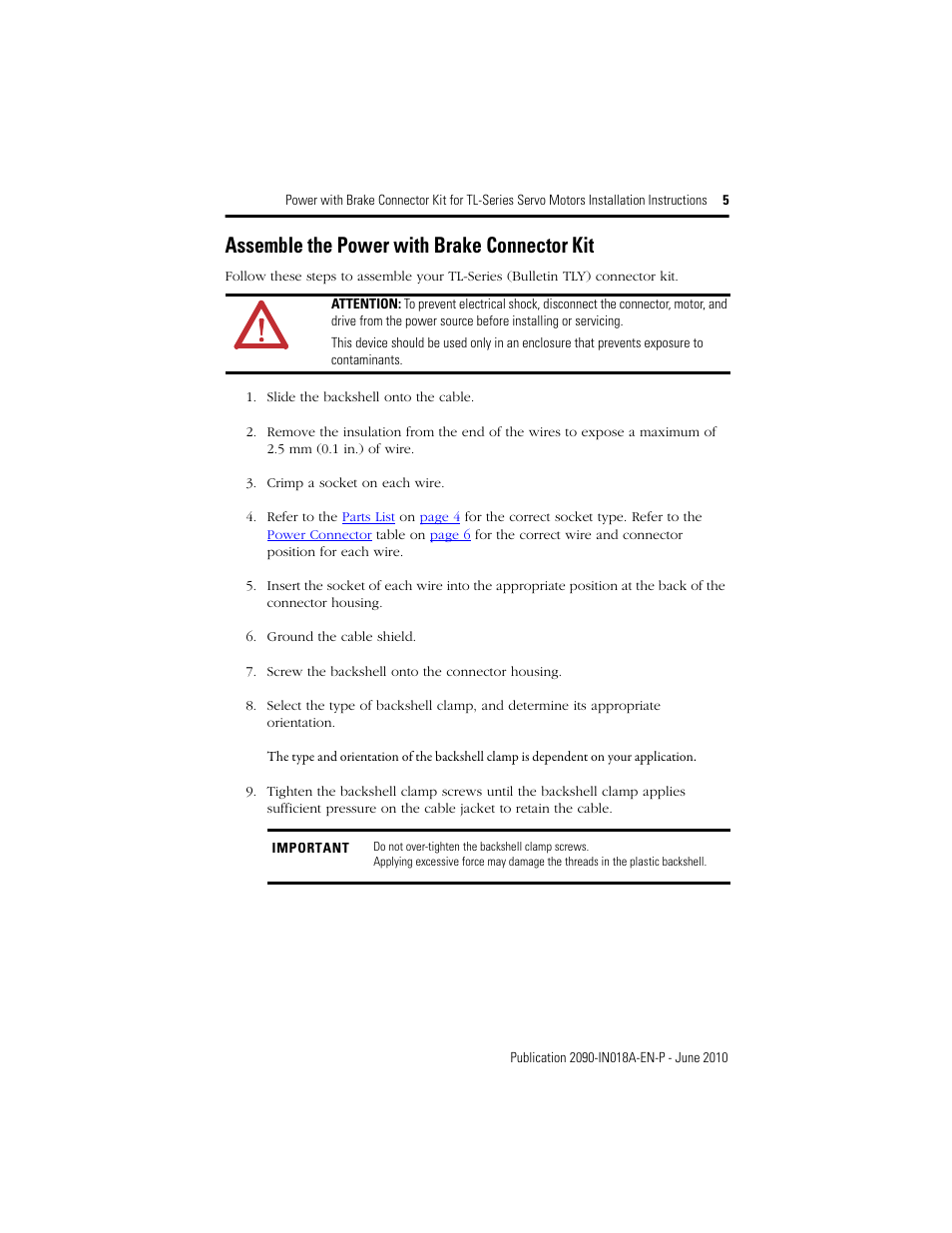 Assemble the power with brake connector kit | Rockwell Automation 2090-KFBM6-16AA Power with Brake Connector Kit for TL-Series Servo Motors User Manual | Page 5 / 8