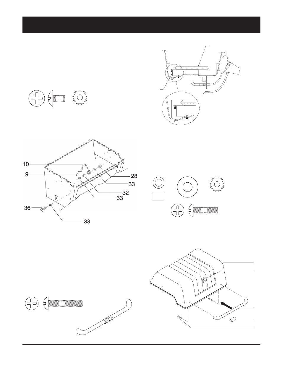 Rill, Ssembly securing the burner, Lid stop | Handle, Portable cart models only) | Broilmaster P4 User Manual | Page 10 / 24