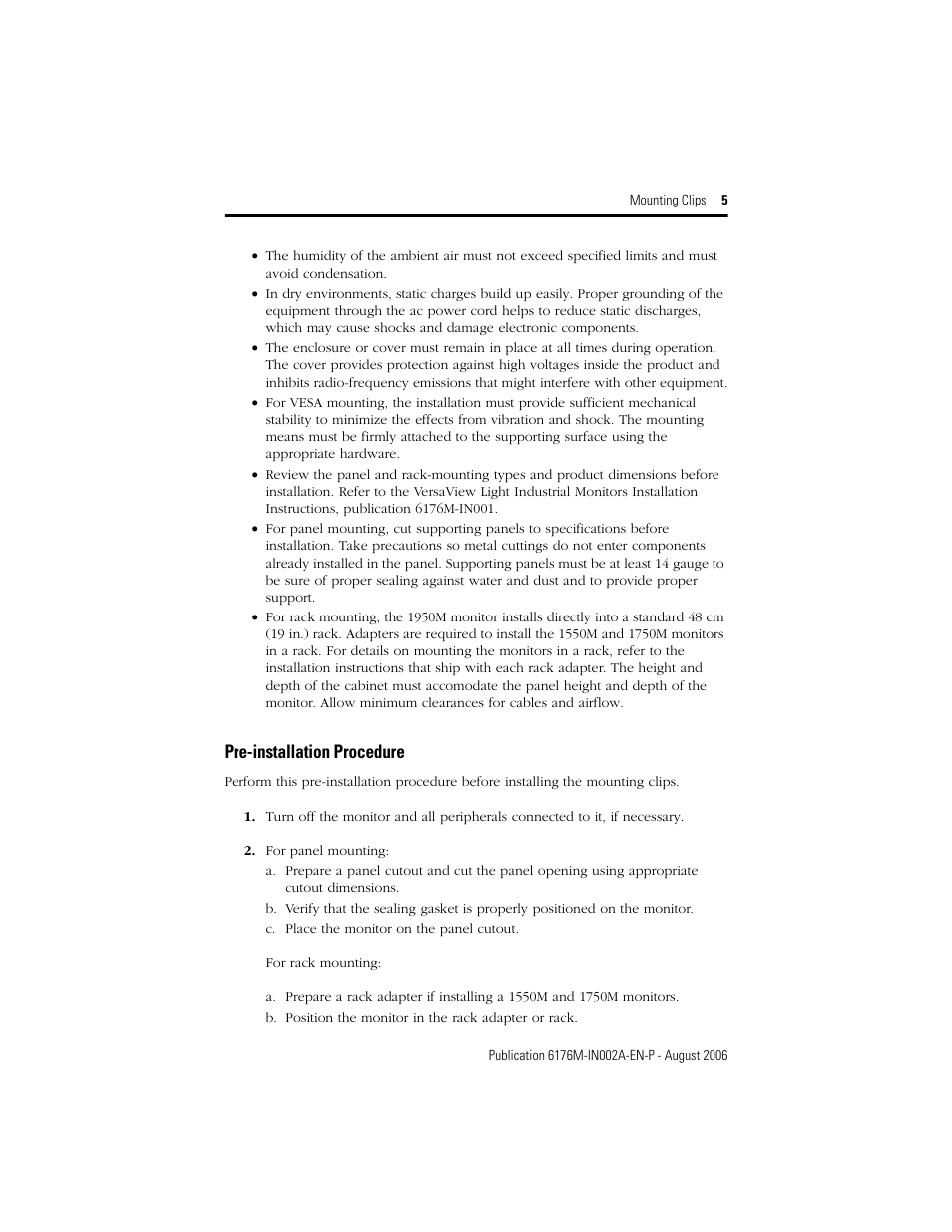 Pre-installation procedure | Rockwell Automation 6189V-MCLPS2 Mounting Clips User Manual | Page 5 / 8