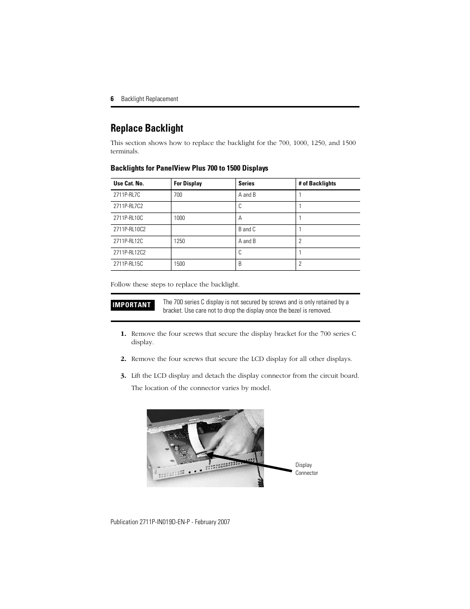 Replace backlight | Rockwell Automation 2711P-RLxxx Backlight Replacement for PVPlus and PVPlus CE Terminals User Manual | Page 6 / 12