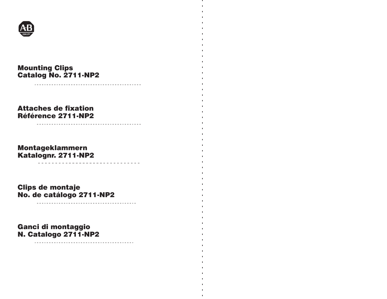 Rockwell Automation 2711-NP2 Mounting Clips for PanelView 600, 900, 1000 Terminals User Manual | 12 pages